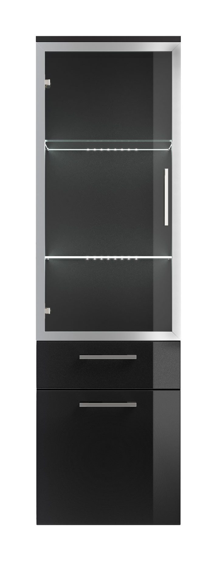 Magnolia Home Badmöbel-Set Hochschrank Rima 135 cm mit Glastür Anthrazit, Soft-Close