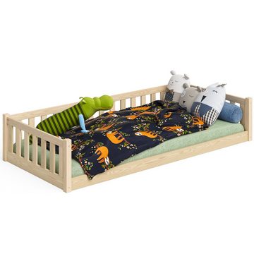 Bellabino Kinderbett Mura (Bodenbett 90x200 weiß, inkl. Lattenrost), bodentiefes Kinderbett, aus Kiefer Massivholz