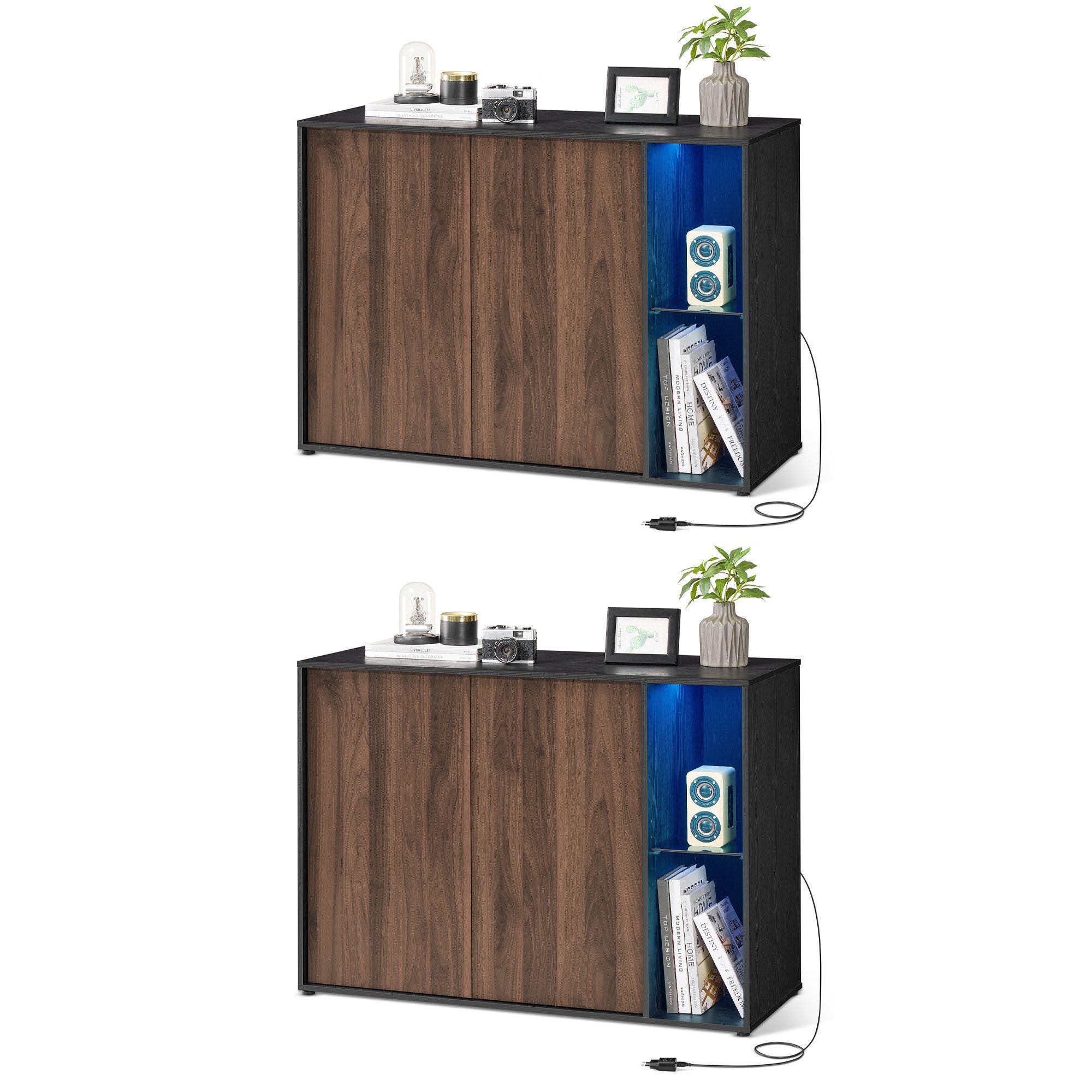 SONGMICS HOME Sideboard Aufbewahrungsschrank mit Beleuchtung, Werkzeuglose günstig online kaufen