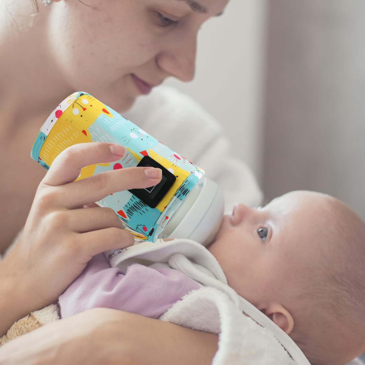 Coonoor Babyflaschenwärmer Tragbarer USB Babyflaschenwärmer,Flaschenwärmer mit LCD-Display, Für Alle Flaschen Geeignet