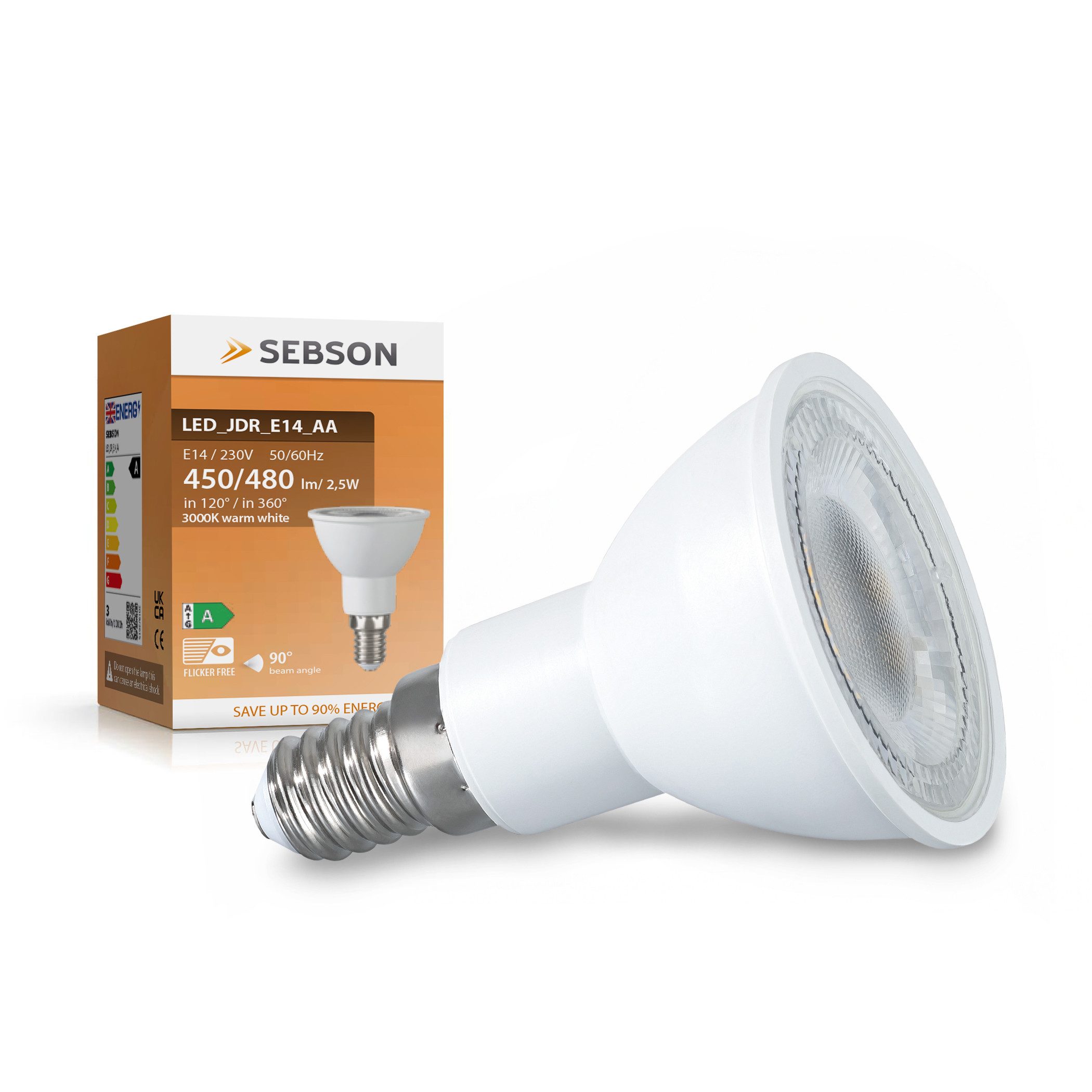 SEBSON LED-Leuchtmittel LED Lampe E14 Energieeffizienz A, warmweiß 2,5W 450lm 230V - 4er Set, E14, 4 St., Warmweiß, Einbaustrahler 230V