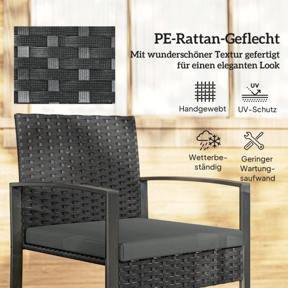 OKWISH Sitzgruppe 3‑tlg. Bistroset mit 2 Gartenstühlen (abnehmbare Kissen) & Couchtisch, (Set, 3-tlg., Gartenmöbel-Set für Balkon, Terrasse & kleine Außenbereiche), 55x58x76cm, 2‑Personen-Garnitur für entspannte Stunden