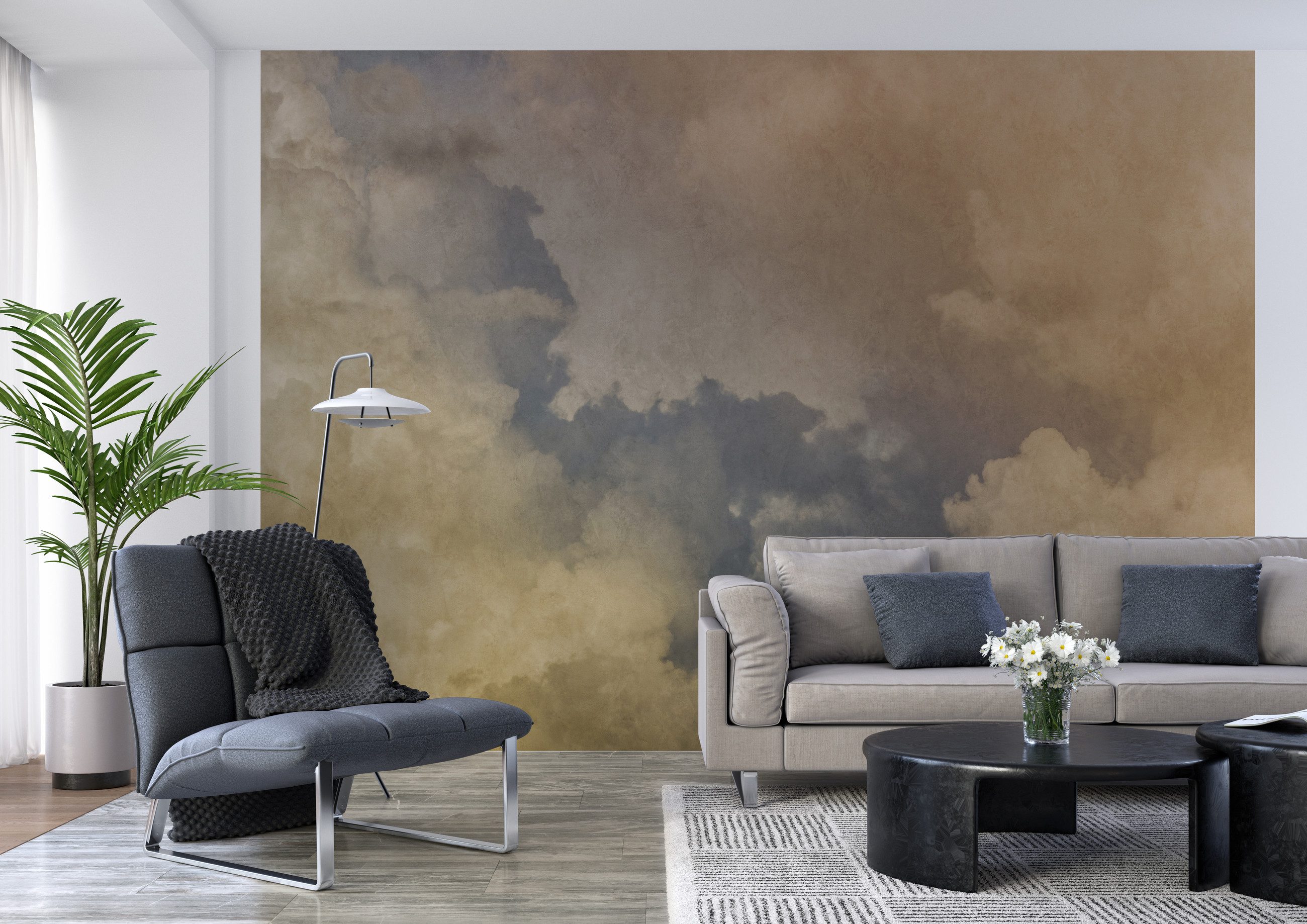 Rasch Fototapete Wolken & Himmel Aquarelloptik - Vliestapete Gelb, bedruckt, Aquarelloptik, (1 Rolle, 1 St., Kollektion 'Magicwalls' - 2,65 m x 3,71 m), Lichtbeständige Farben - Feucht abwischbar - Restlost abziehbar
