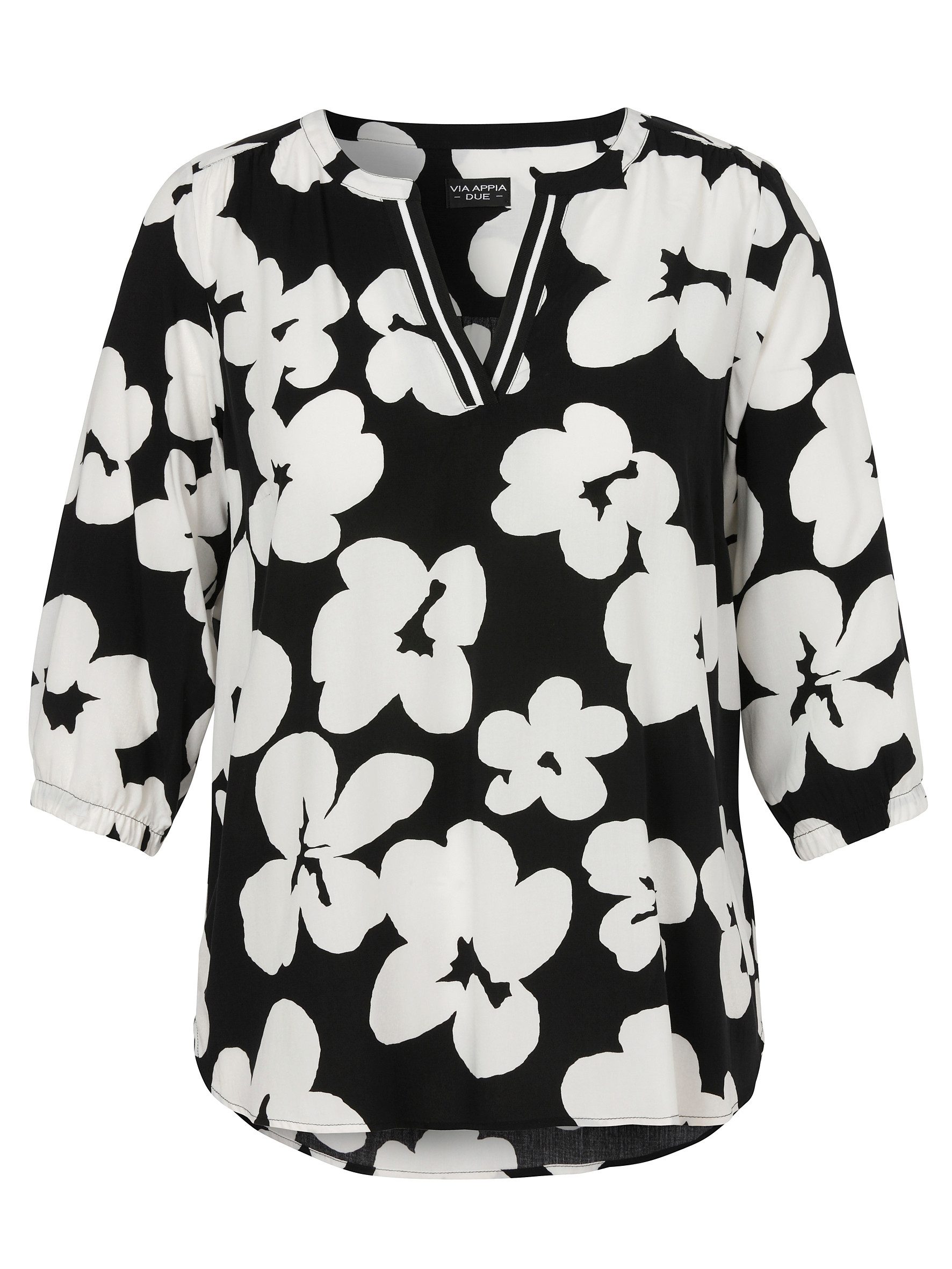 VIA APPIA Langarmbluse Tunika V-Ausschnitt 3/4 Arm Druck