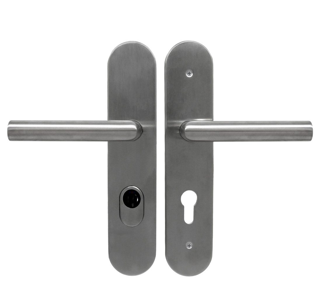 Türbeschlag Wohnungstür Schutzbeschlag 1587 L-Form WE-72 ES1 Dr/Dr, Stahleinlage im Innen- und Außenschild