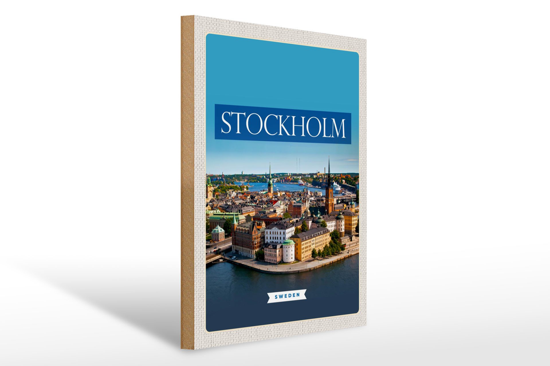 Holzbild Reise 30x40cm Stockholm Schweden Panorama Bild