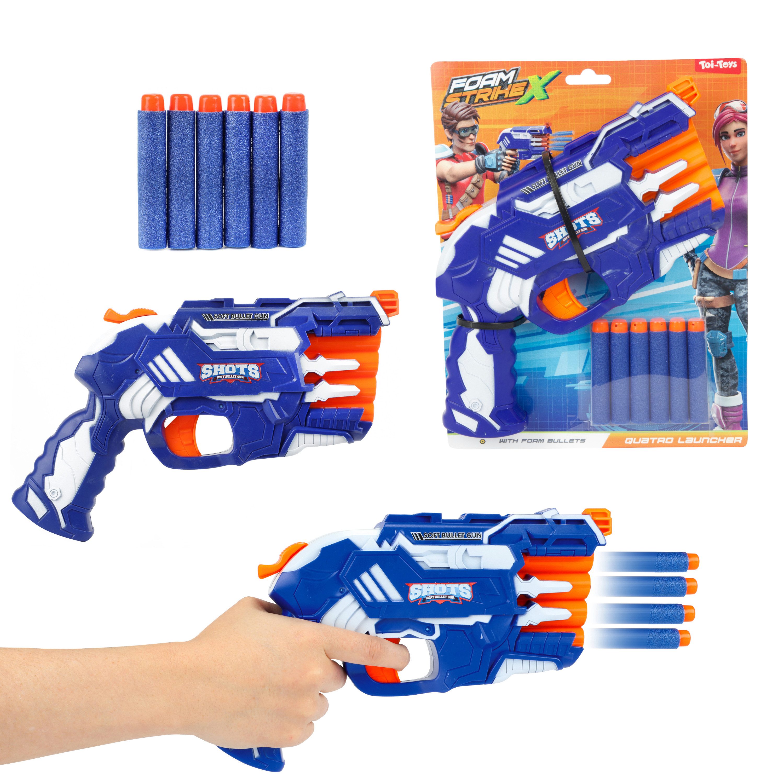 Toi-Toys Blaster FOAM STRIKEX - Pistole 4 Schuss mit 5 Schaumstoffpfeilen