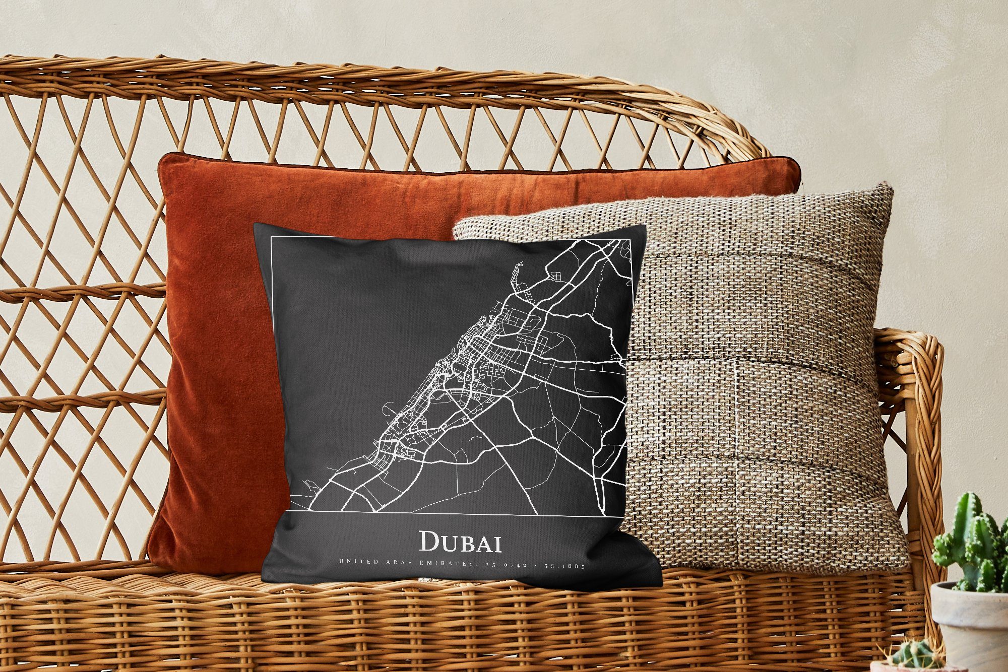- mit Wohzimmer, - Zierkissen Stadtplan für Sofakissen Karte, Dekokissen Schlafzimmer, MuchoWow Dubai Deko, Füllung