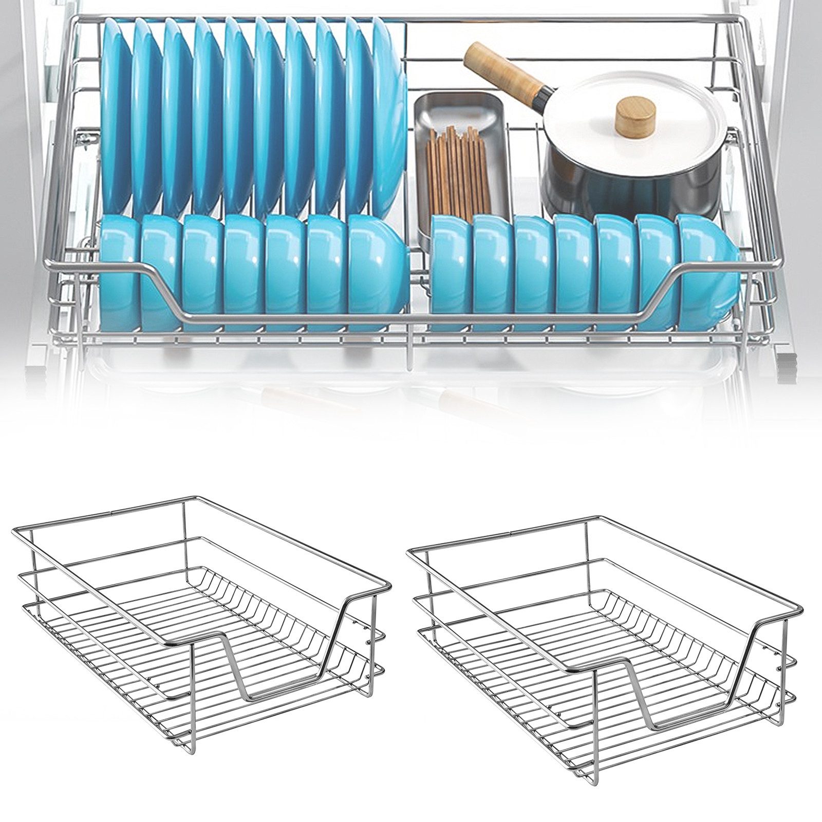 FIVMEN Schublade Schubkasteneinsatz Küchenschrank Teleskopschublade Korbauszug Regal (2 St., 20kg Belastbar), Schrankauszug Ausziehbare Ablage Küchenschubladen Organizer