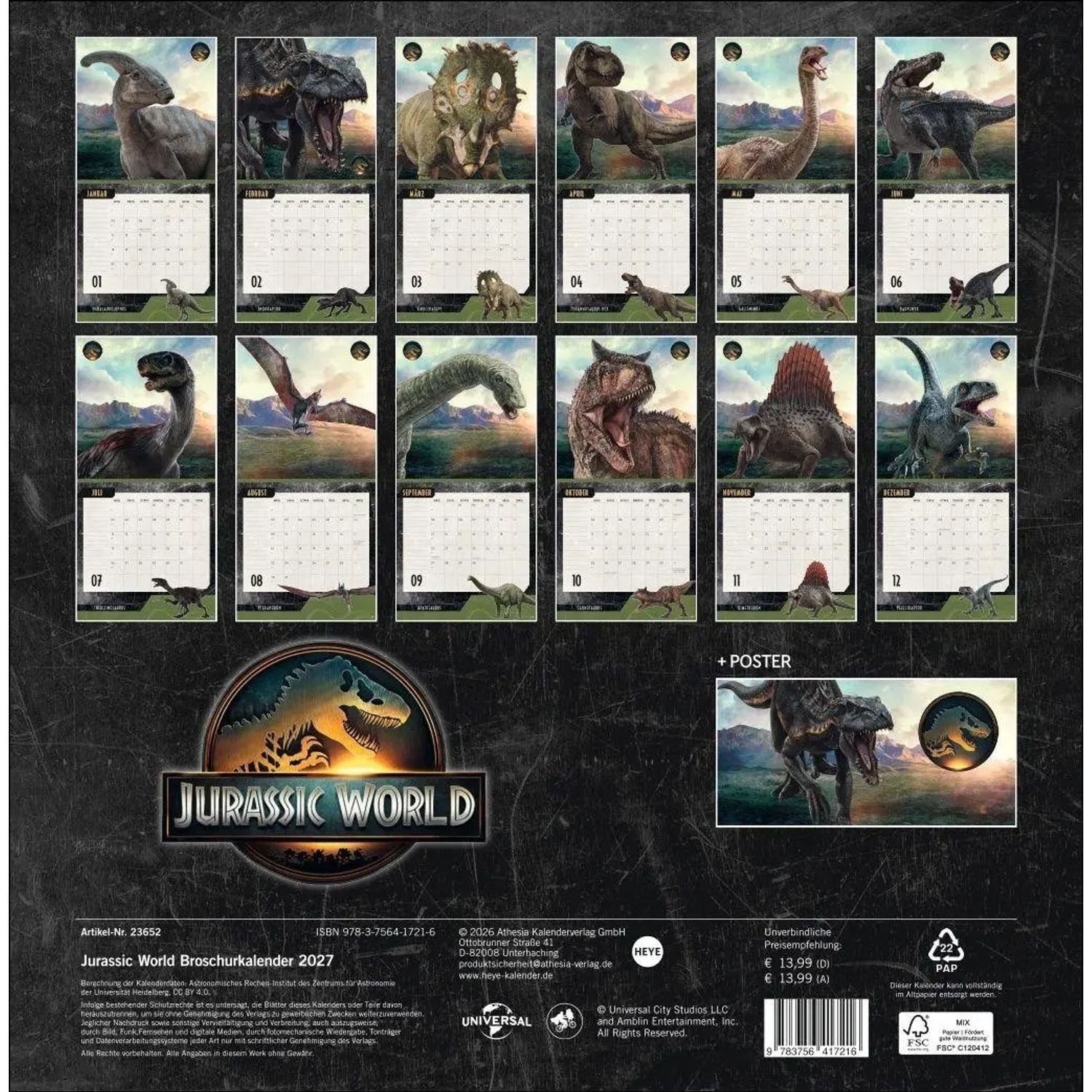 HEYE Wandkalender Jurassic World Broschurkalender 2027 – Bild 2 von 5