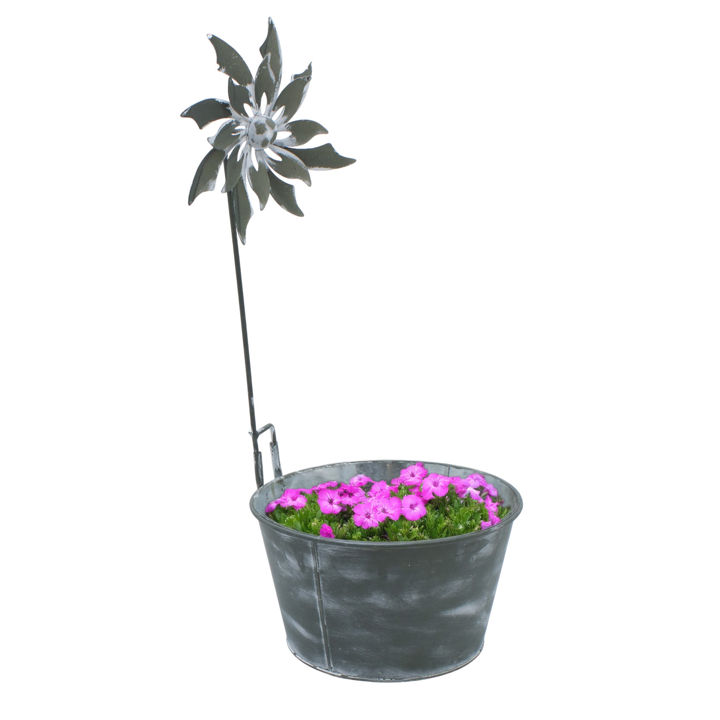 Spetebo Pflanzschale Metalleimer mit Deko Windmühle - 55 x 25 cm (Anzahl, 1 St., Stück), robust und wetterfest