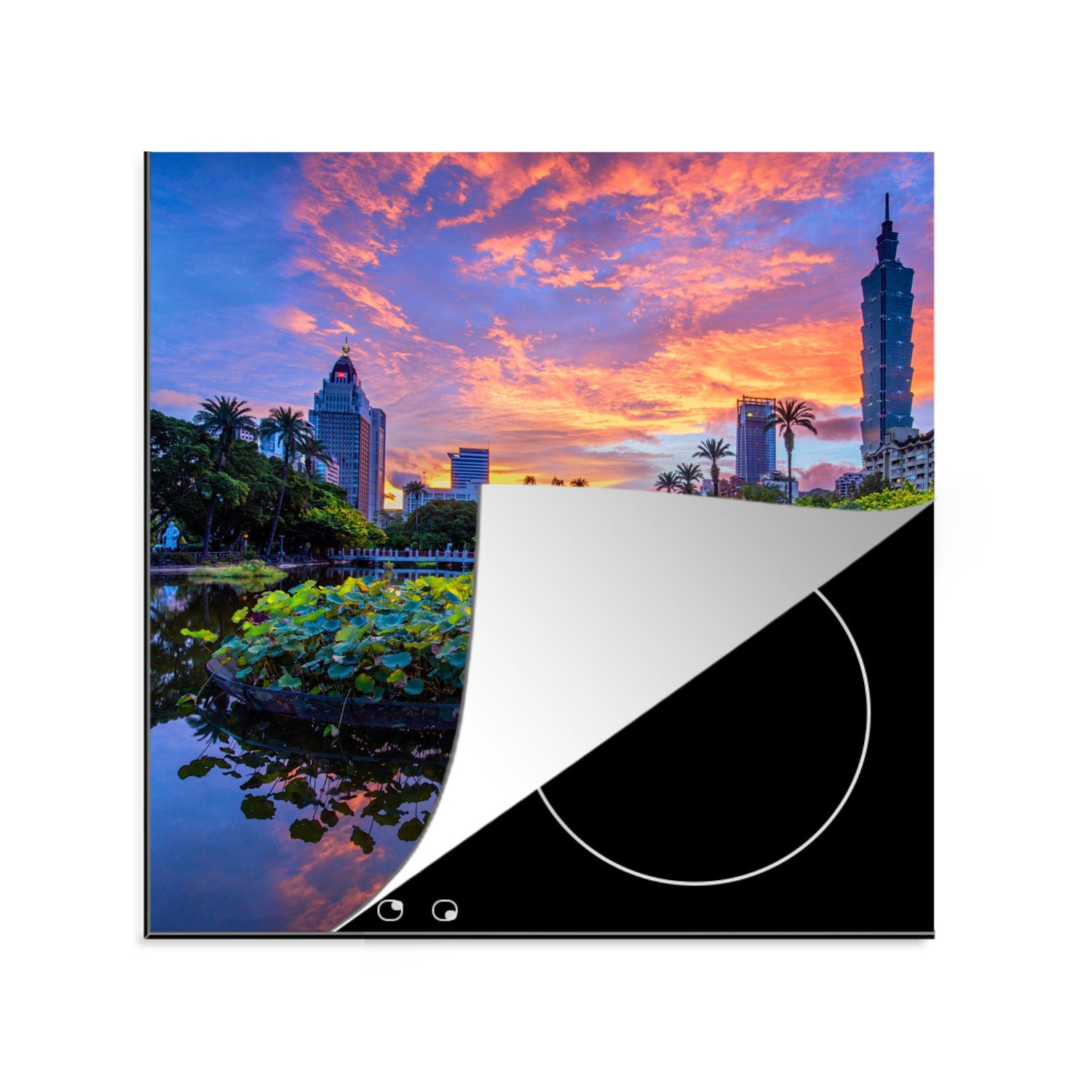 MuchoWow Herdblende-/Abdeckplatte Bunter Himmel am Taipei 101 in Asien, Vinyl, (1 tlg), 78x78 cm, Ceranfeldabdeckung, Arbeitsplatte für küche