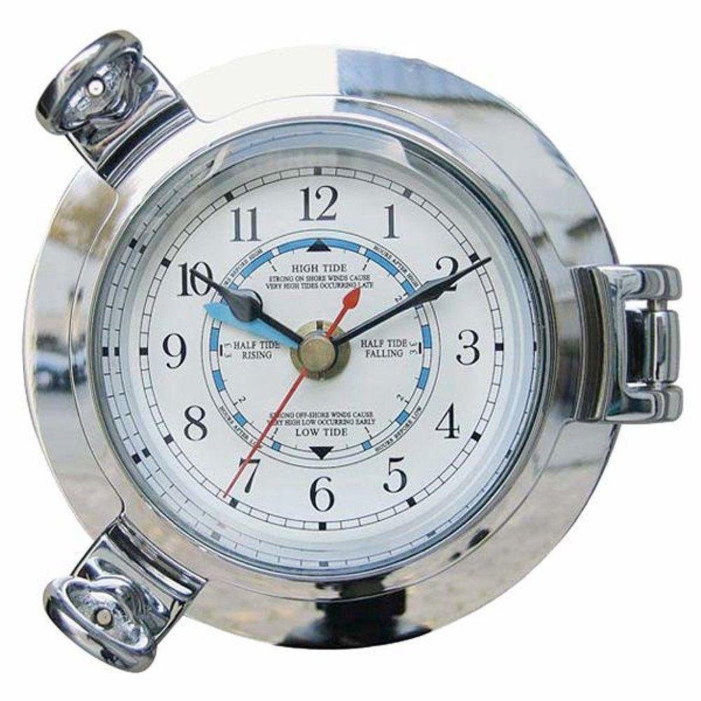 Linoows Uhr Wanduhr mit Tidenanzeige, Bullaugen Tidenuhr silbern 14 cm