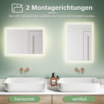 SONNI Badspiegel Badspiegel mit Beleuchtung, 50×70 cm, Warmweiß, Wandschalter, Bad Lichtspiegel, Badezimmerspiegel LED Badspiegel Wandspiegel IP44