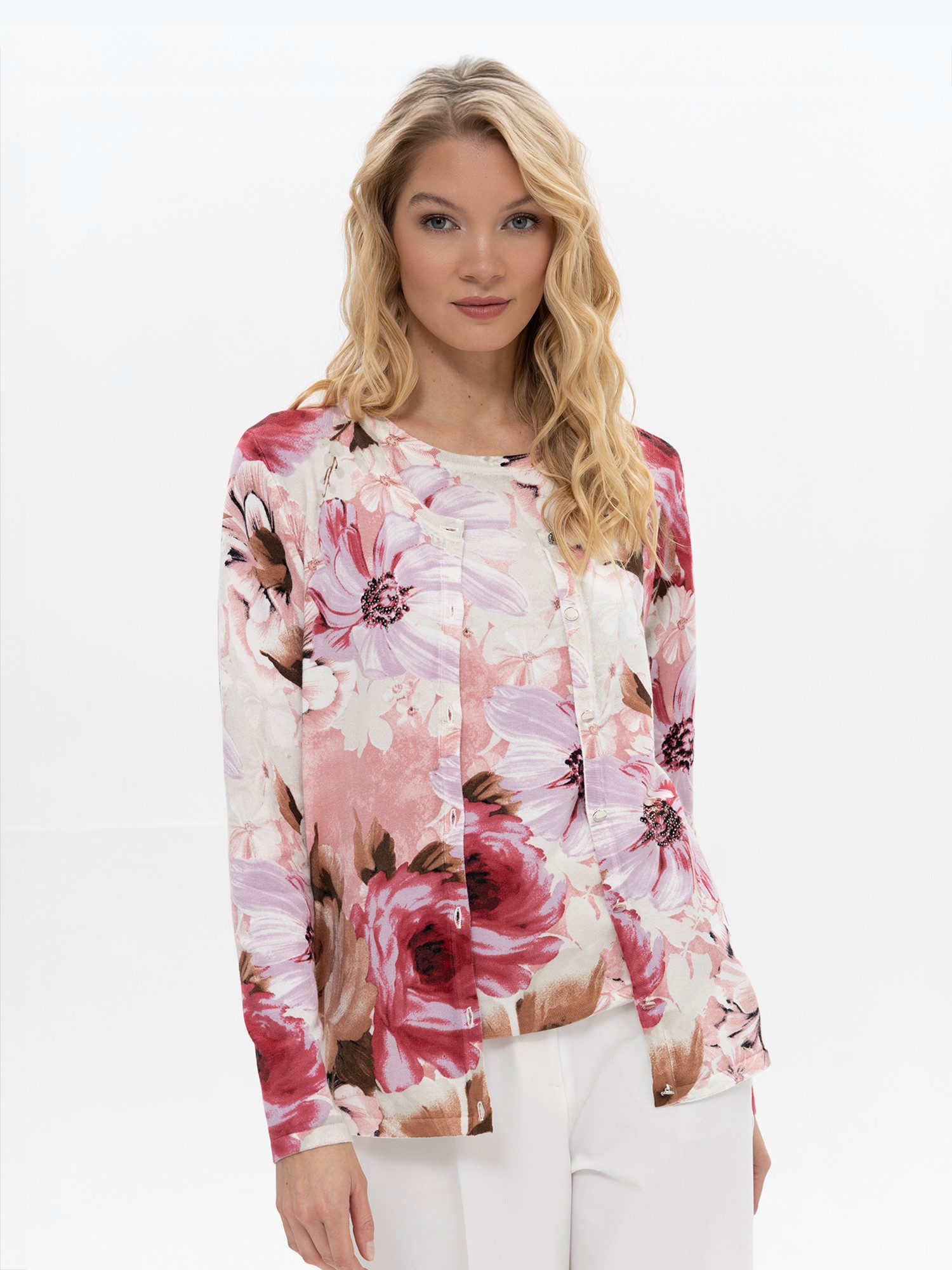Passioni 2-in-1-Strickjacke mit Blumenprint günstig online kaufen