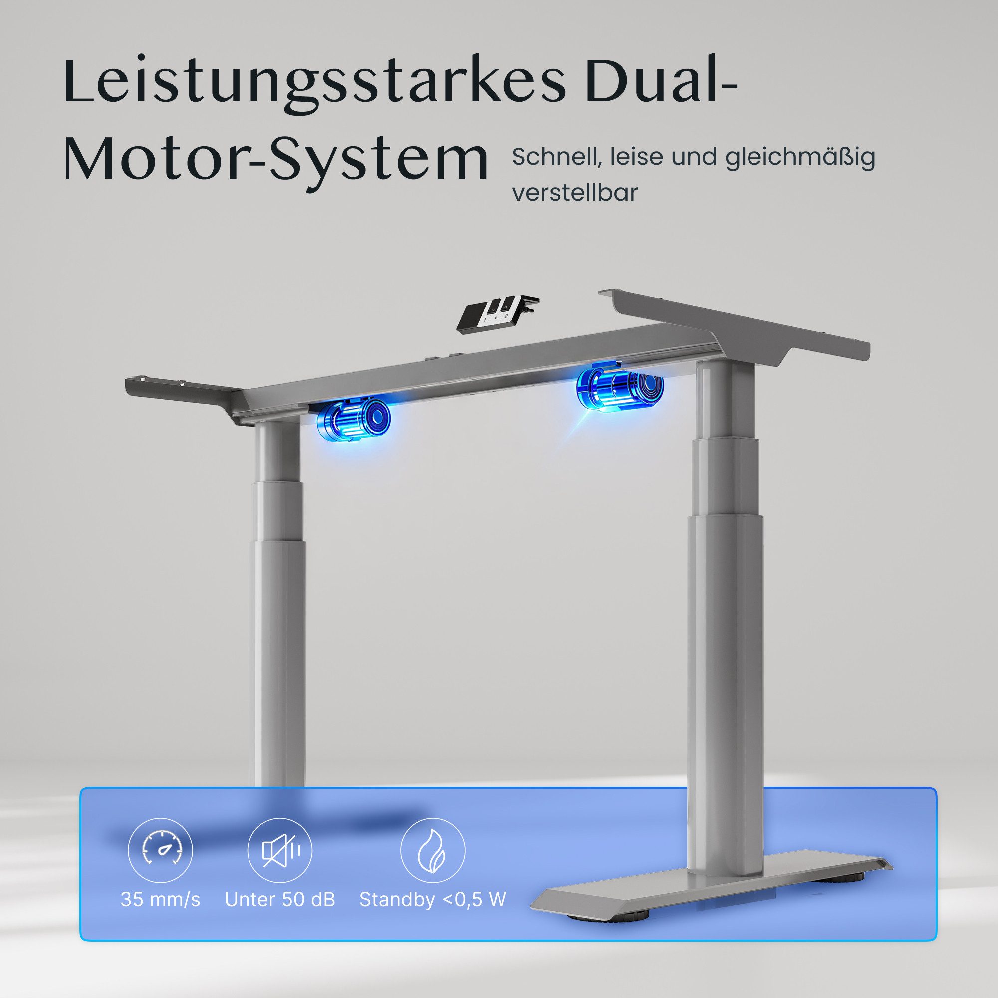 FLEXISPOT Tischgestell Elektrisches Tischgestell höhenverstellbar, CylineX Pro (Dual-Motor, ovalen 3-Fach-Beinen,60–125 cm höhenverstellbar, 35mm/s, LED-Piano-Steuerung mit USB-C, Memory & Geräuscharm <50 dB), Anti-Kollision& Fingerschutz, 200KG Tragkraft(ohne Tischplatte)
