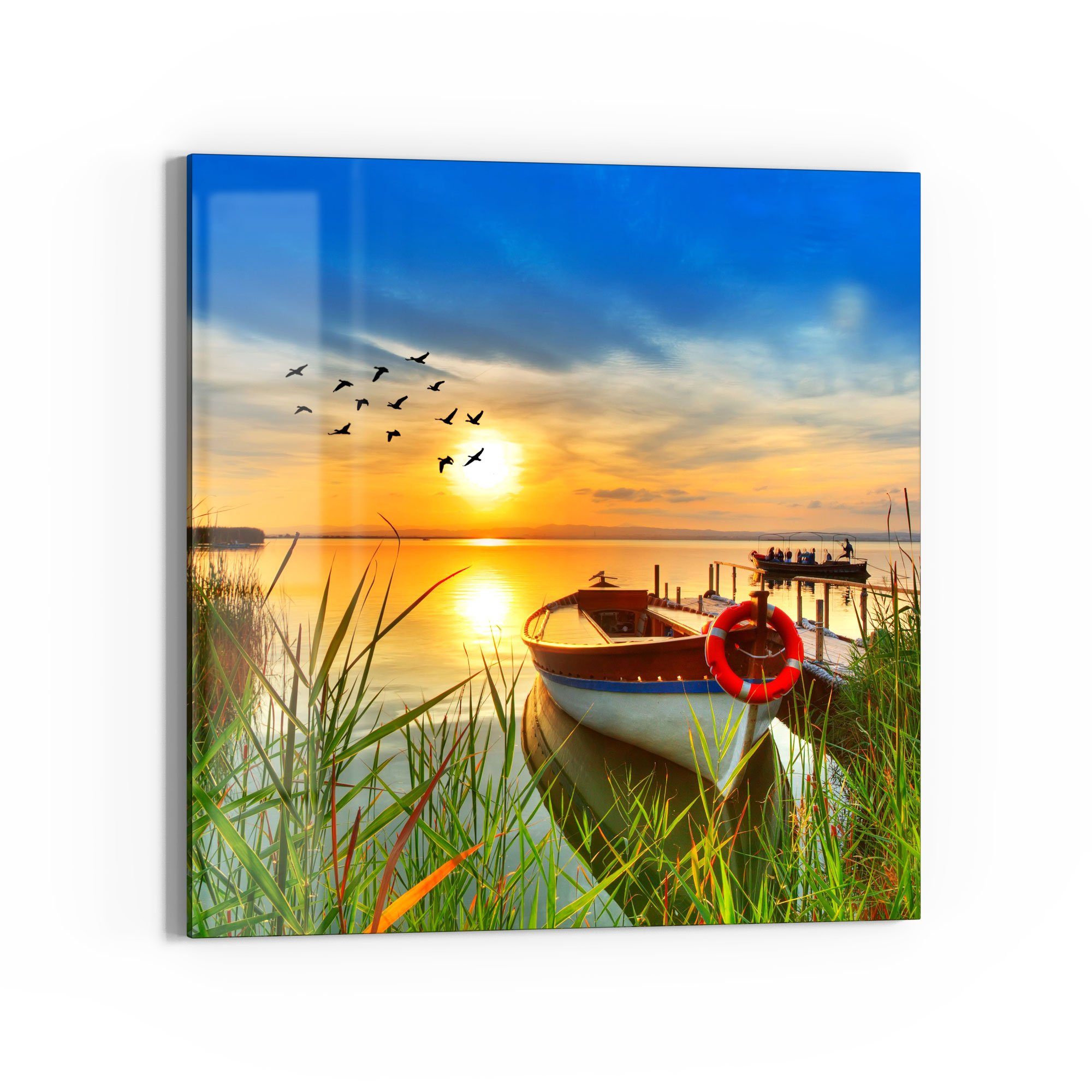 DEQORI Glasbild 'Boot am Steg auf Madeira', 'Boot am Steg auf Madeira', Glas Wandbild Bild schwebend modern