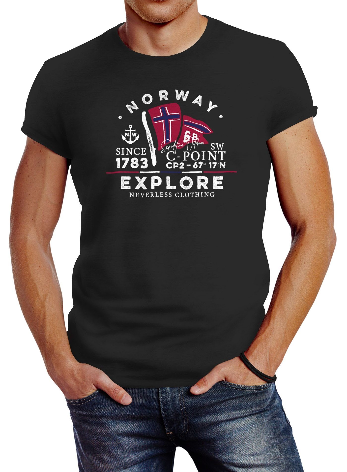 Neverless Print-Shirt Herren T-Shirt Norway Explore norwegische Flagge Norw günstig online kaufen