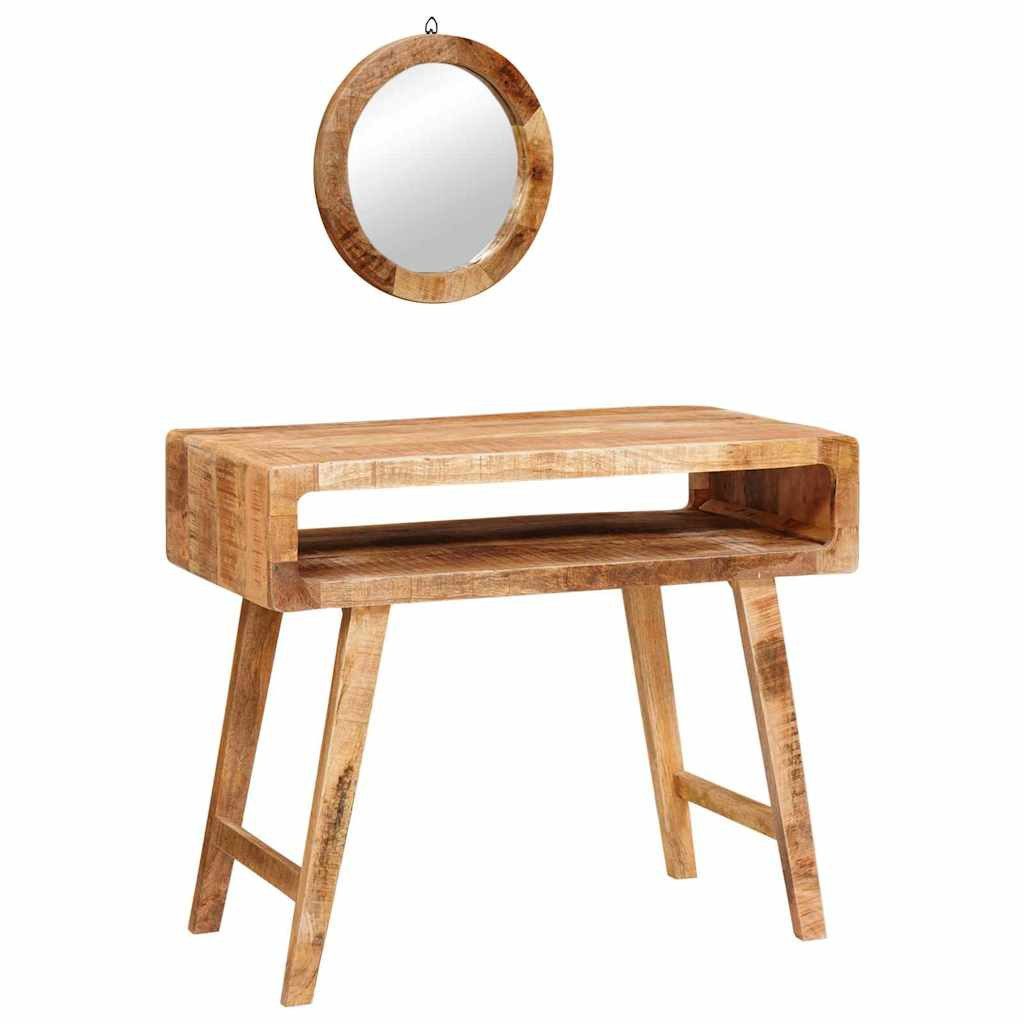 vidaXL Schminktisch Schminktisch mit Spiegel Braun 90 x 76 x 45 cm Massivholz (1-St)