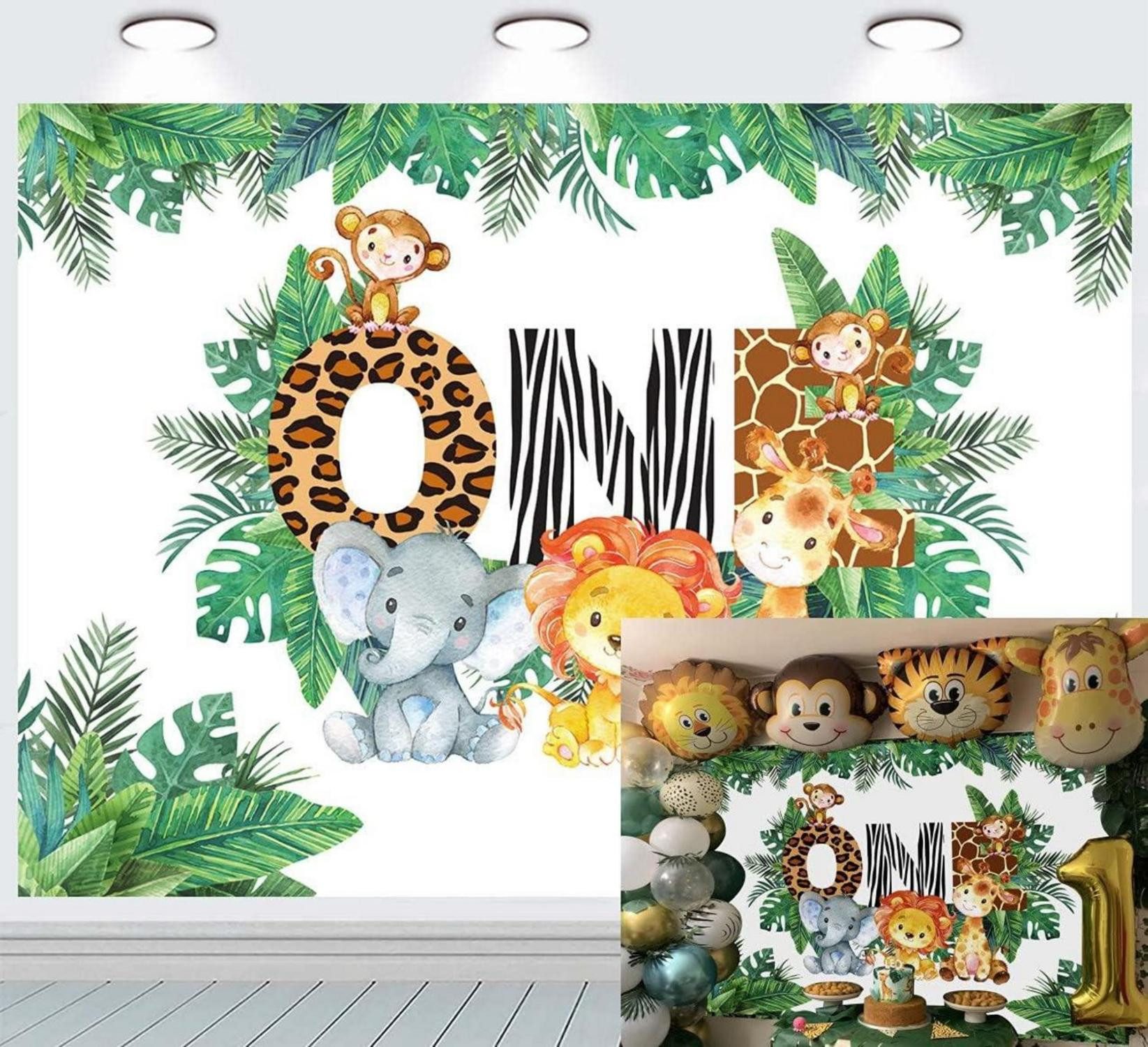 Hängedekoration Jungle Boy 1. Geburtstag Fotografie Hintergrund Wilde Tiere Thema 2,1