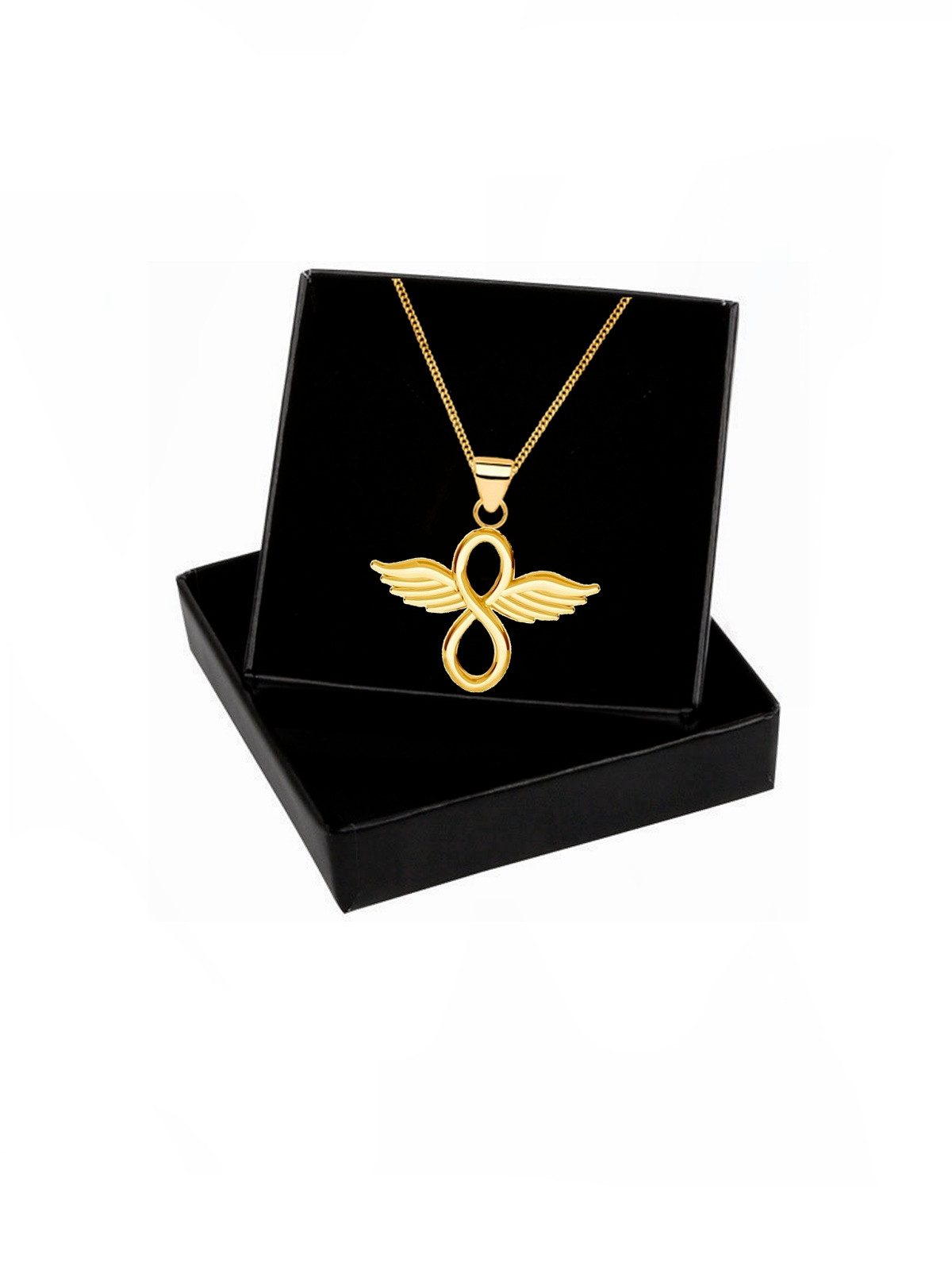 Goldene Hufeisen Kette mit Anhänger Unendlichkeit mit Flügel Halskette in Gold - ewige Liebe und Freiheit, 925 Sterling Silber (hypoallergen) – Bild 3 von 4