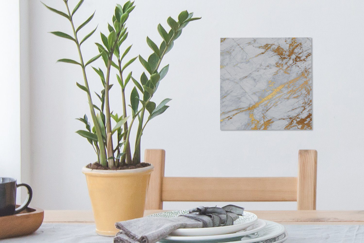 Schlafzimmer - (1 Leinwand für Marmor - Grau Bilder OneMillionCanvasses® St), Wohnzimmer Gold, Leinwandbild