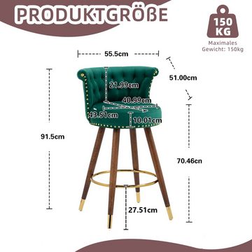 Flieks Esszimmerstuhl (360° drehbar, Set, 2 St), 2er Set Polsterstühle Barhocker Barstuhl Samt, Holzbeine