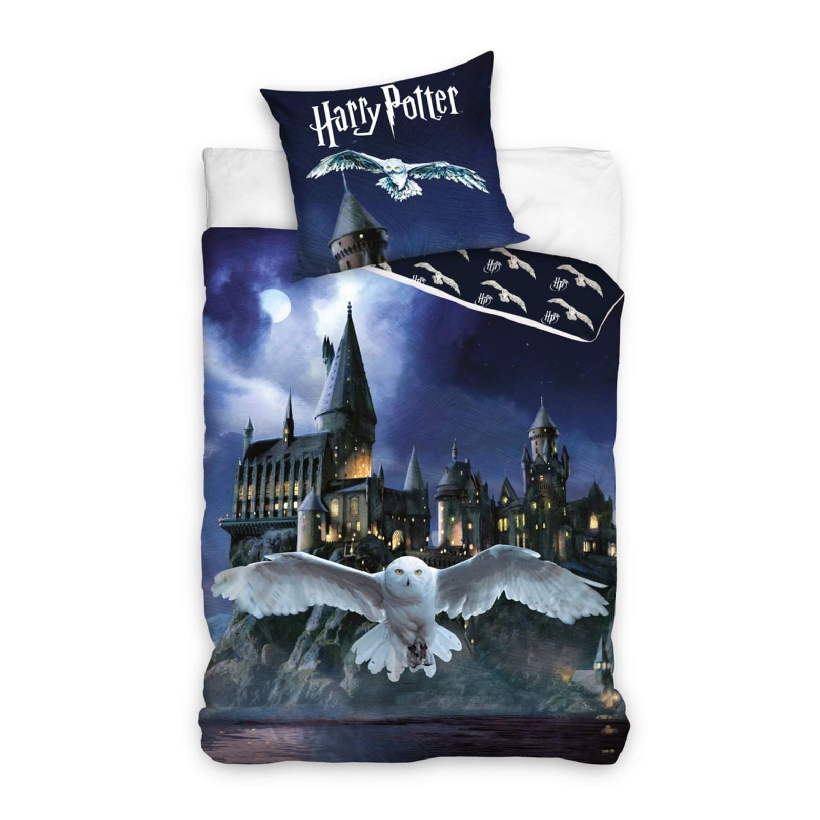 Carbotex Bettwäsche Harry Potter - Hogwarts Eule Hedwig - Bettwäsche-Set, 135x200 & 80x80, Baumwolle, 100% Baumwolle