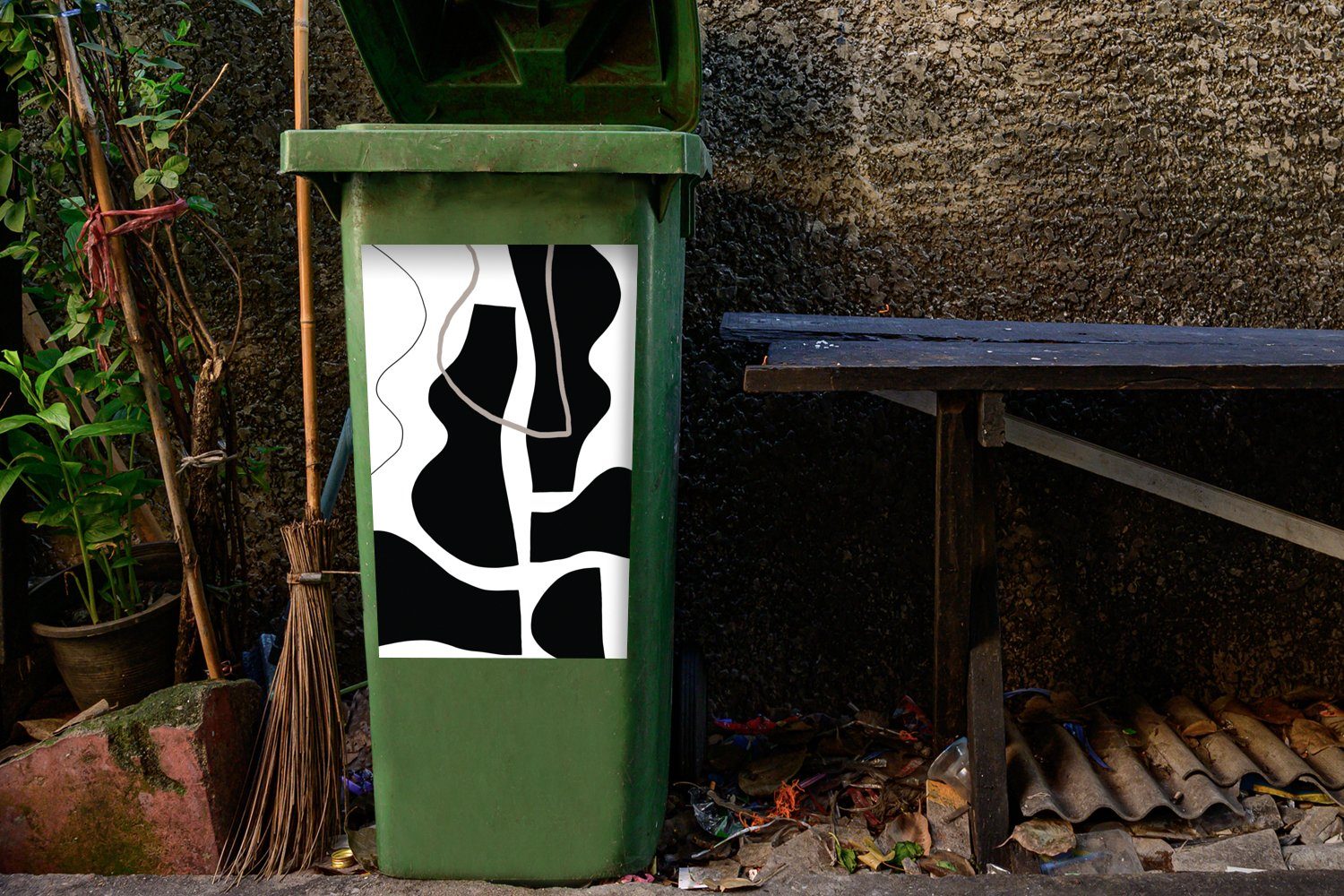 Abstrakt Abfalbehälter St), Wandsticker Container, - Sticker, Mülleimer-aufkleber, Design - Mülltonne, (1 Minimalismus MuchoWow