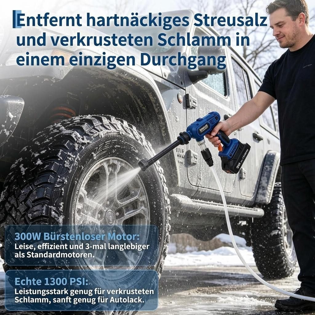 GarveeMore Hochdruckreiniger Tragbarer kabelloser 6-in-1 tragbare Puls-Wasserpistole mit Akku, für Auto,Fahrrad,Garten, Bewässerung - Inklusive Schlauch & Koffer