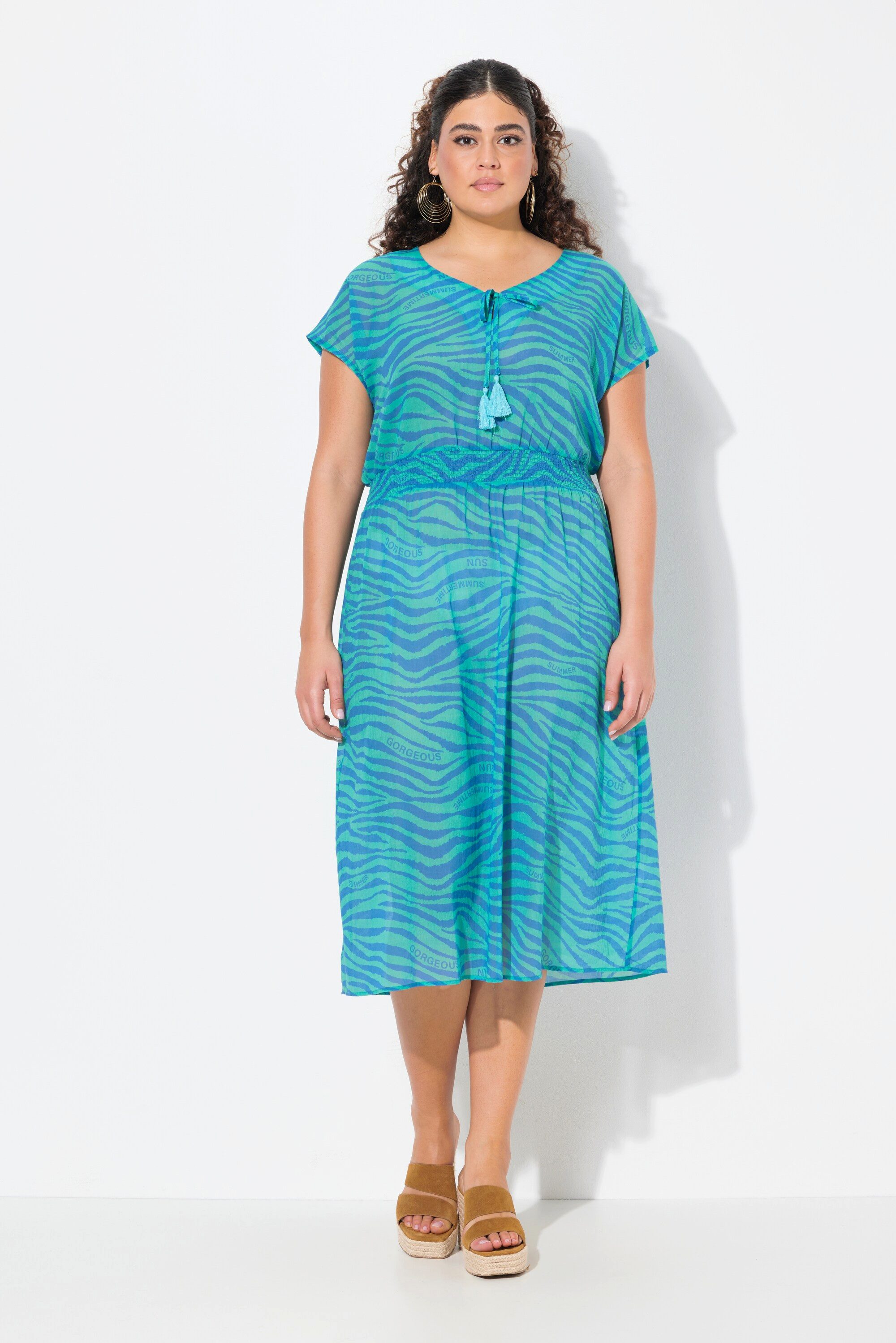 Ulla Popken Minikleid Midikleid Zebramuster A-Linie V-Ausschnitt günstig online kaufen