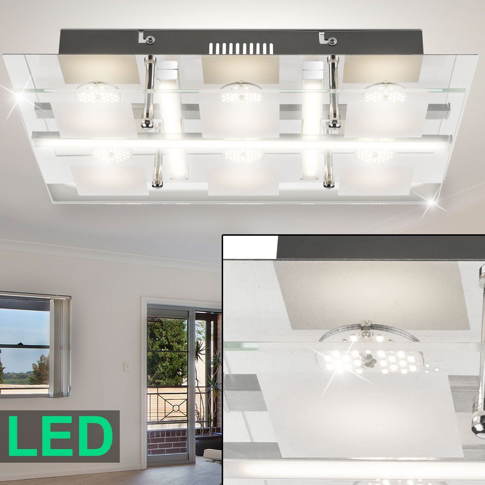 Globo LED Deckenleuchte, LED-Leuchtmittel fest verbaut, Warmweiß, Design LED  Decken Lampe Schlaf Gäste Zimmer Leuchte Glas Chrom