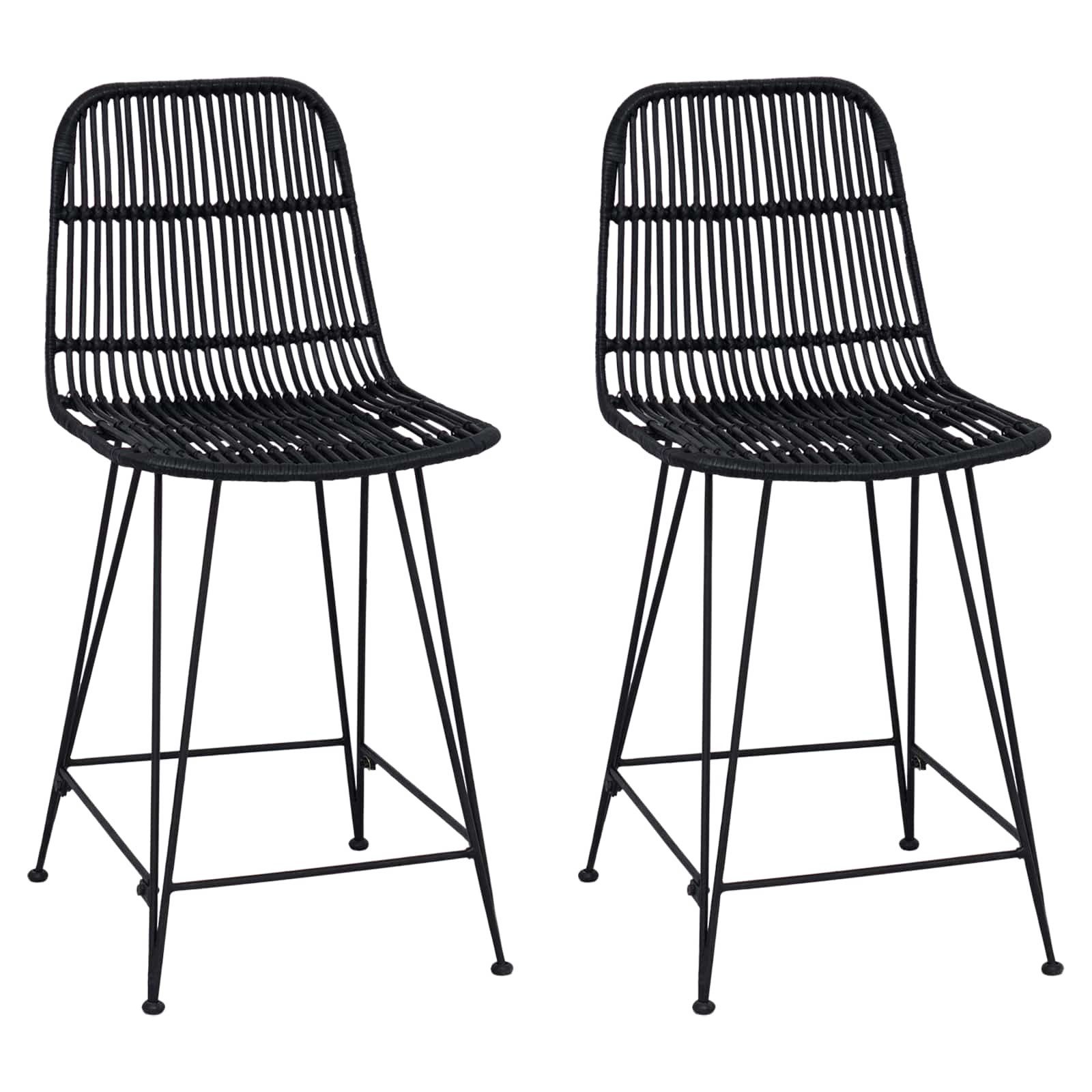 vidaXL Barhocker Barhocker 2 pcs Schwarz 44 x 54 x 96 cm Rattan und Stahl (2 St)