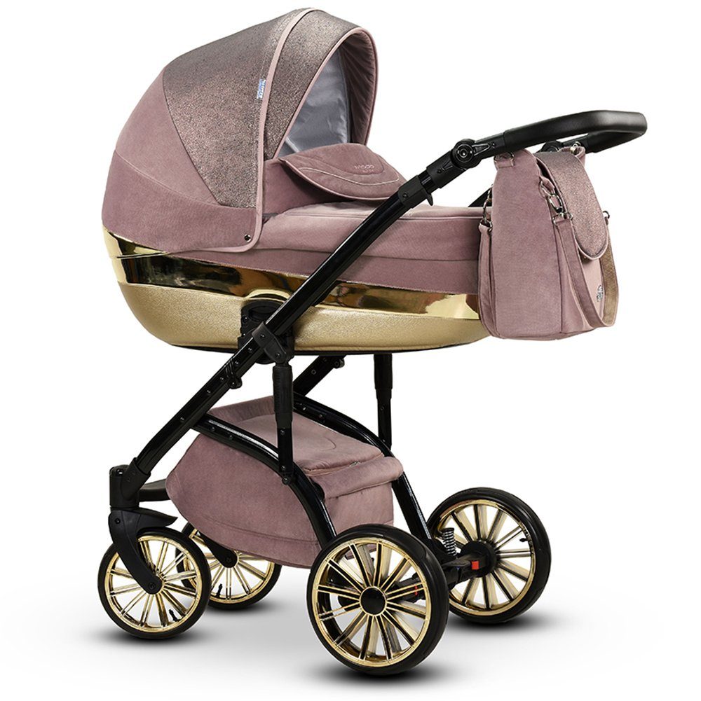 babies-on-wheels Kombi-Kinderwagen 3 in 1 12 Lux - - Teile Vip in Farben 16 Kinderwagen-Set Rosa-Gold-Dekor