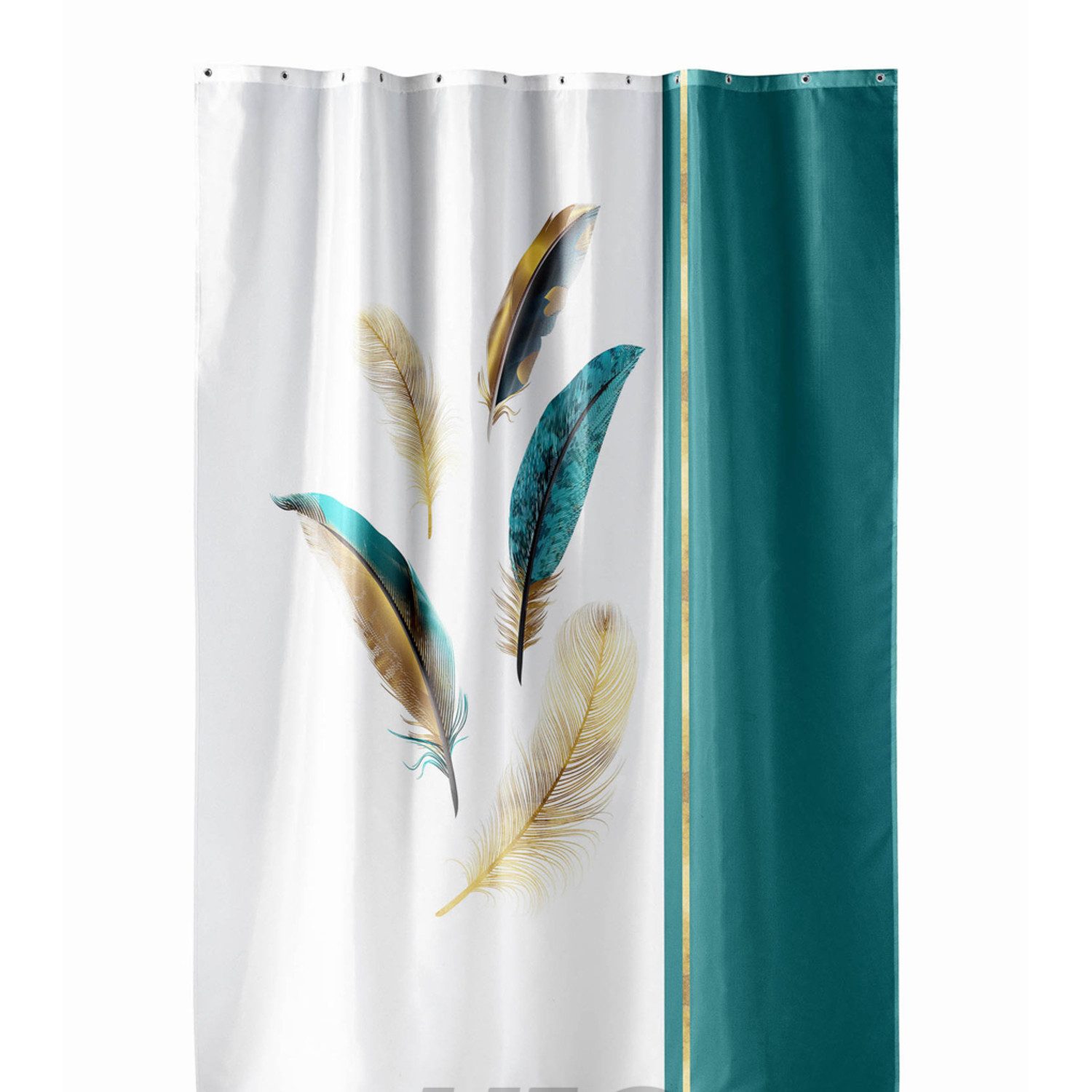 Sanixa Duschvorhang Federn Grün Gold 180x200 günstig online kaufen