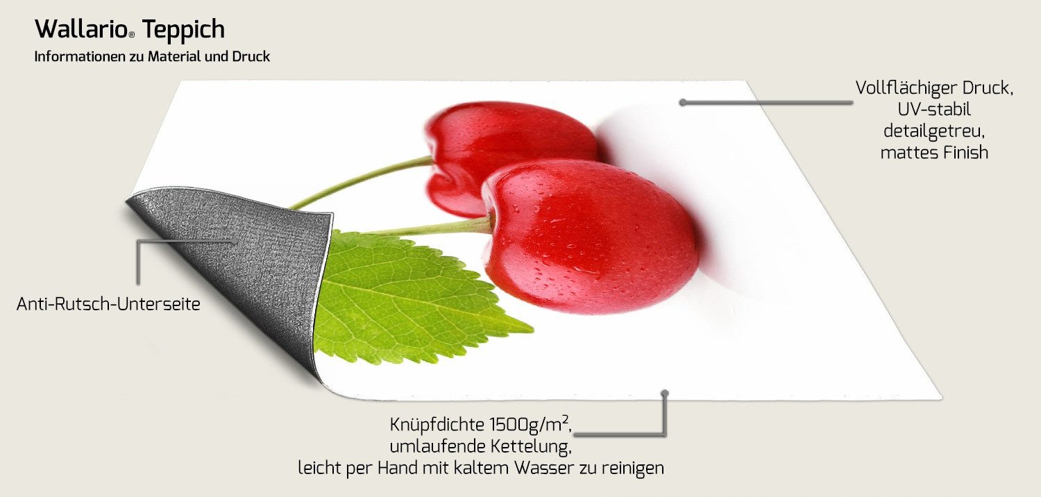 Wallario Teppich Saftige Süß-Kirschen mit grünem Blatt, rechteckig, rutschfest