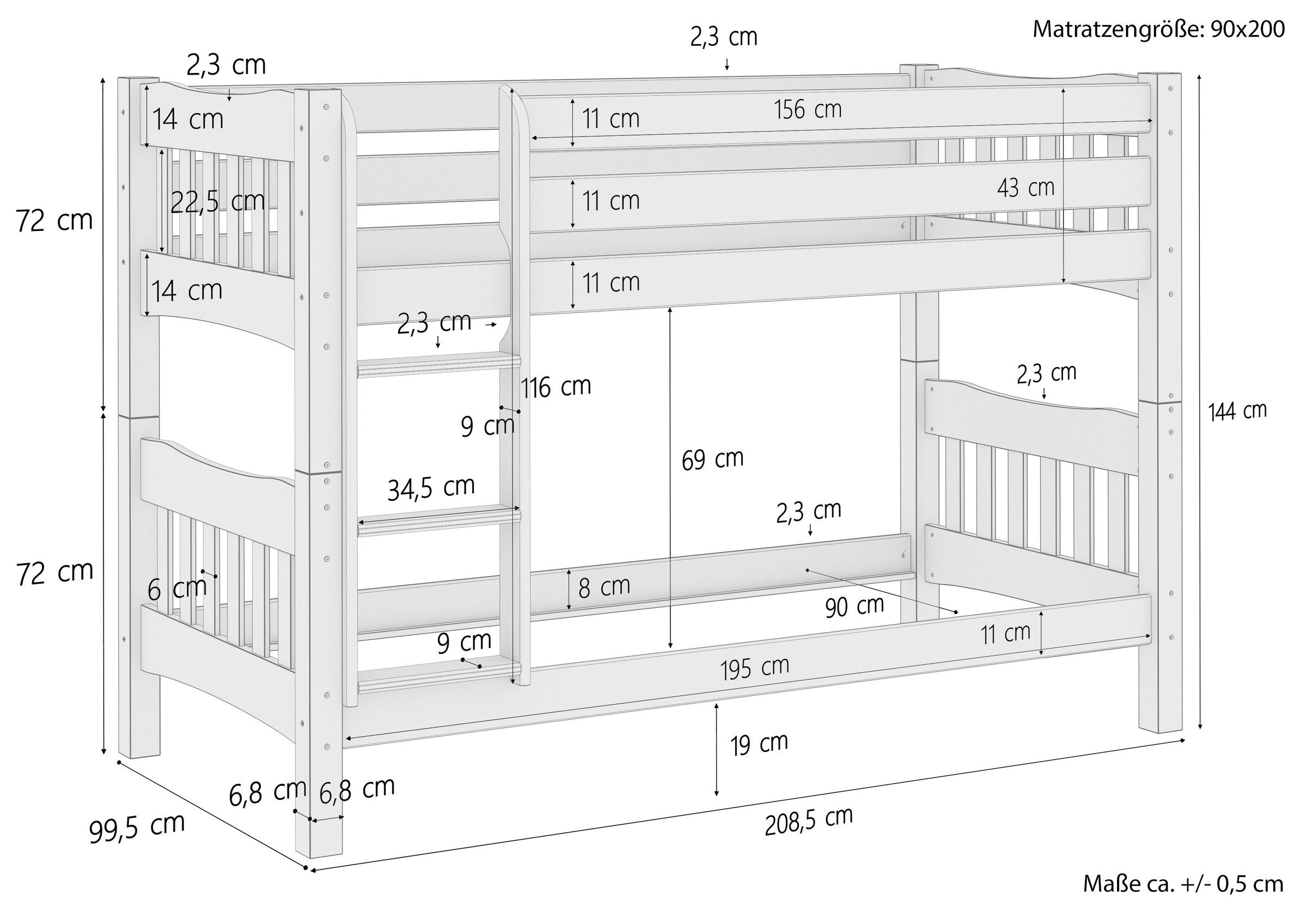 Bettkasten Rollrosten mit 90x200 und massiv ERST-HOLZ Kiefer Etagenbett Etagenbett