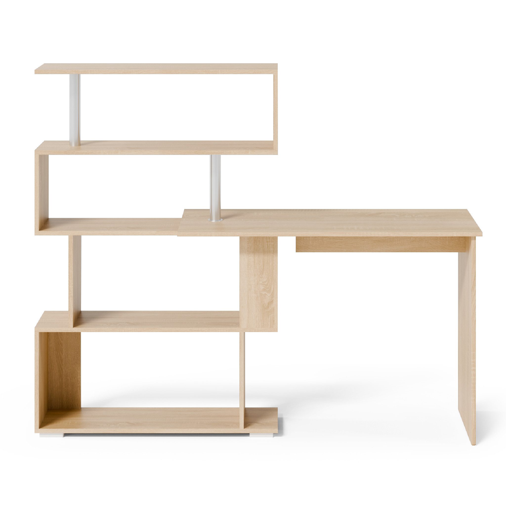 Mondeer Eckschreibtisch Schreibtisch, mit 360 Grad Drehbarem Bücherregal 157 x 45 x 130,5 cm – Bild 4 von 5