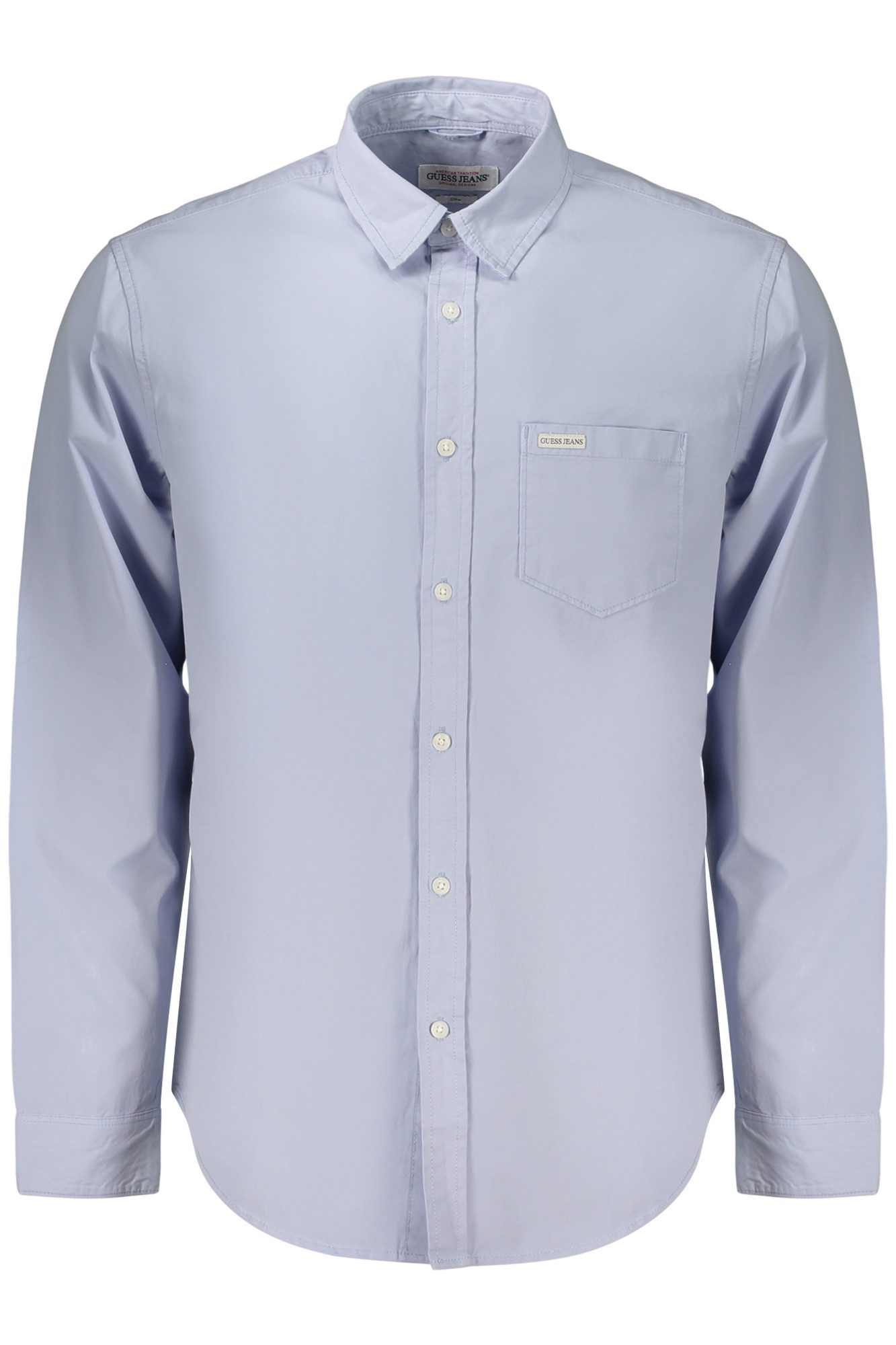 GUESS JEANS Langarmhemd Herren Slim Fit Langarmshirt Blau mit Italienischem Kragen & Applikati