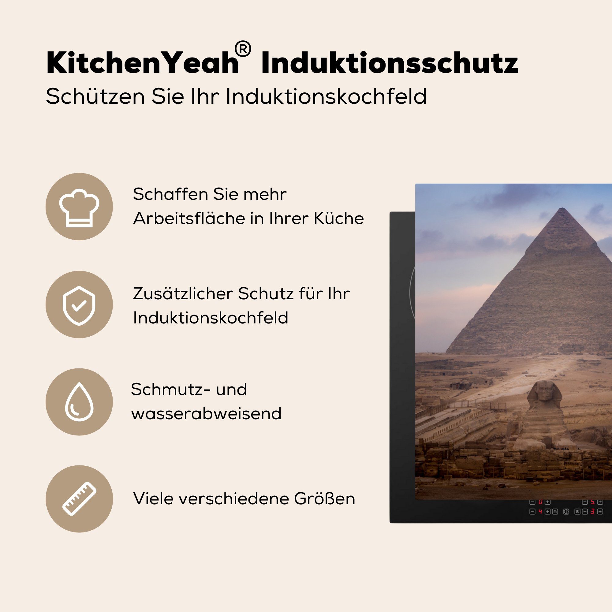 küche der Ceranfeldabdeckung, - Herdblende-/Abdeckplatte (1 Pyramide für von Arbeitsplatte MuchoWow Frontansicht tlg), Kairo Vinyl, Ägypten, cm, 78x78