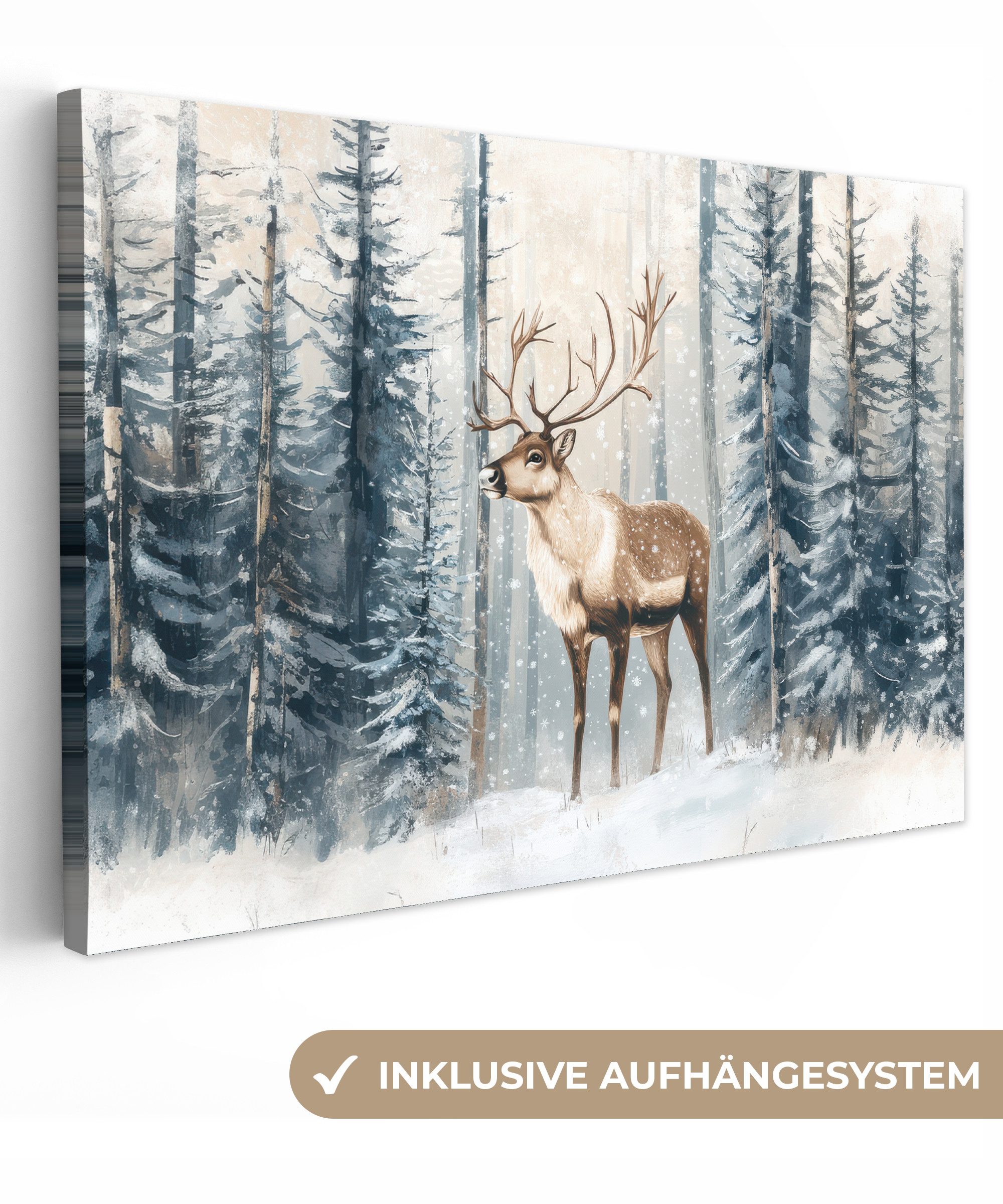 OneMillionCanvasses® Leinwandbild Rentier - Schnee - günstig online kaufen