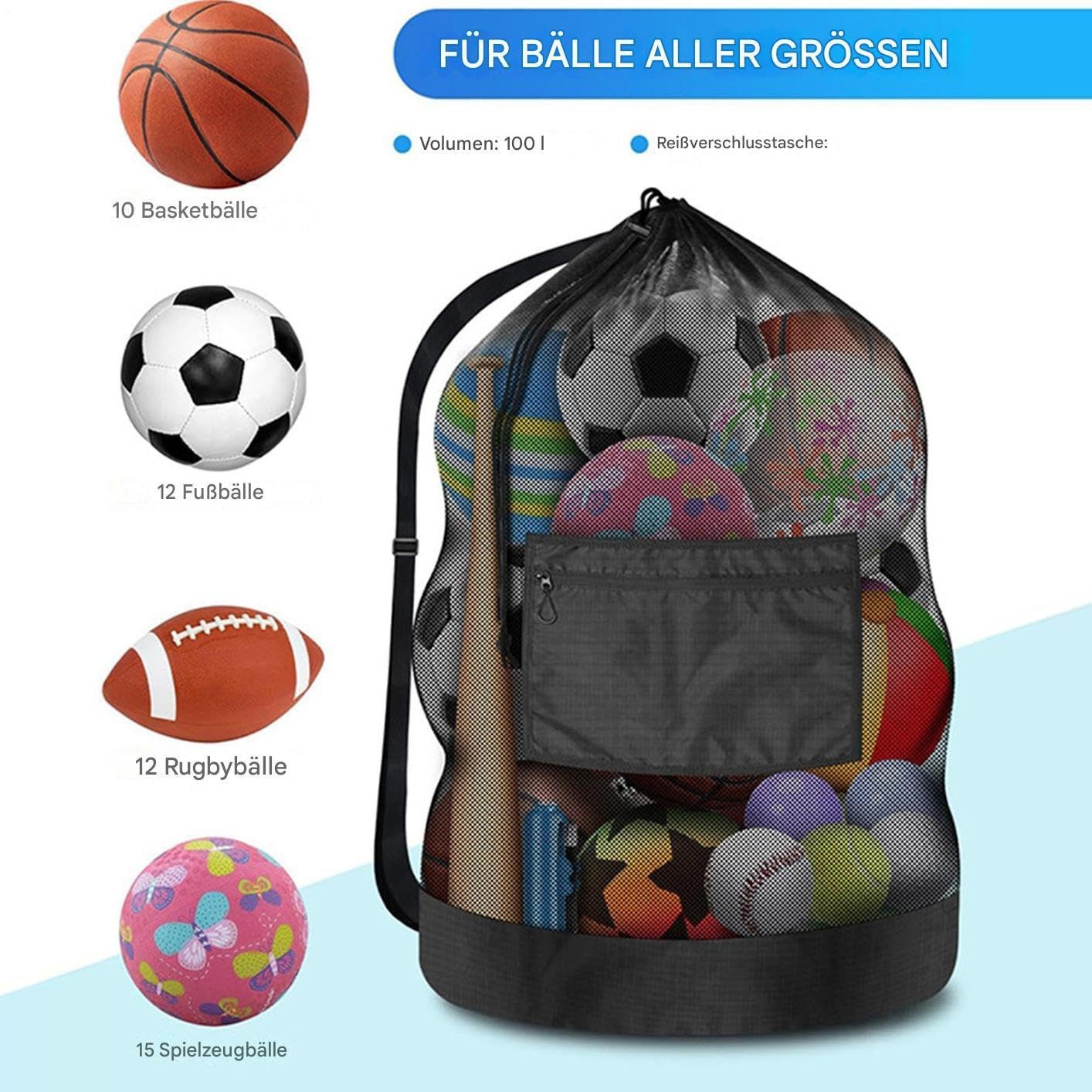 FELIXLEO Handtasche Fußball Ballsack Netz Sporttasche Großer Ballnetz Sack mit Zugband (1-tlg)