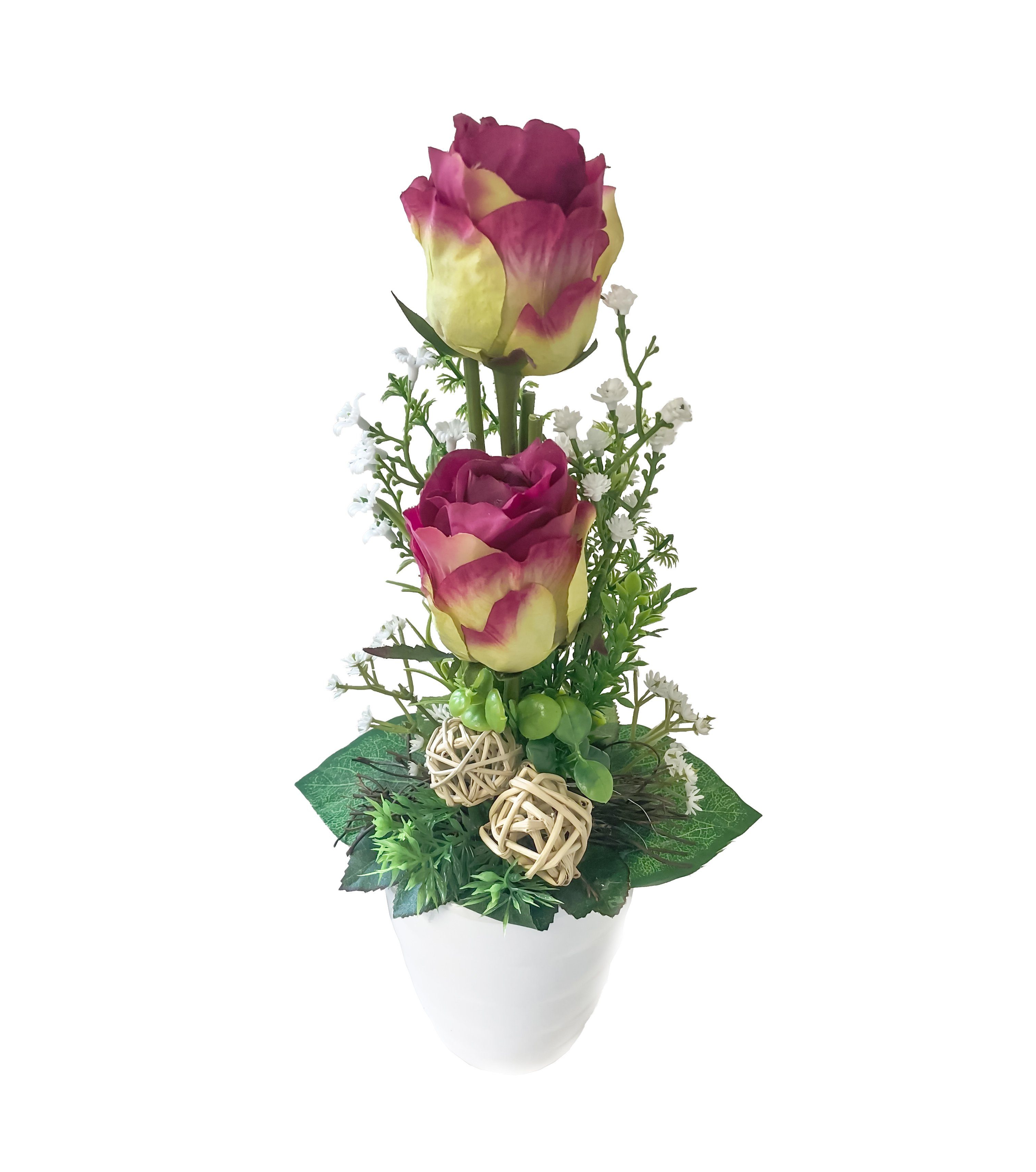 Gestecke Tischgesteck Kunstblumen Tischdeko künstliche Blumen 50 Rose,  PassionMade, Höhe 34 cm, im Topf