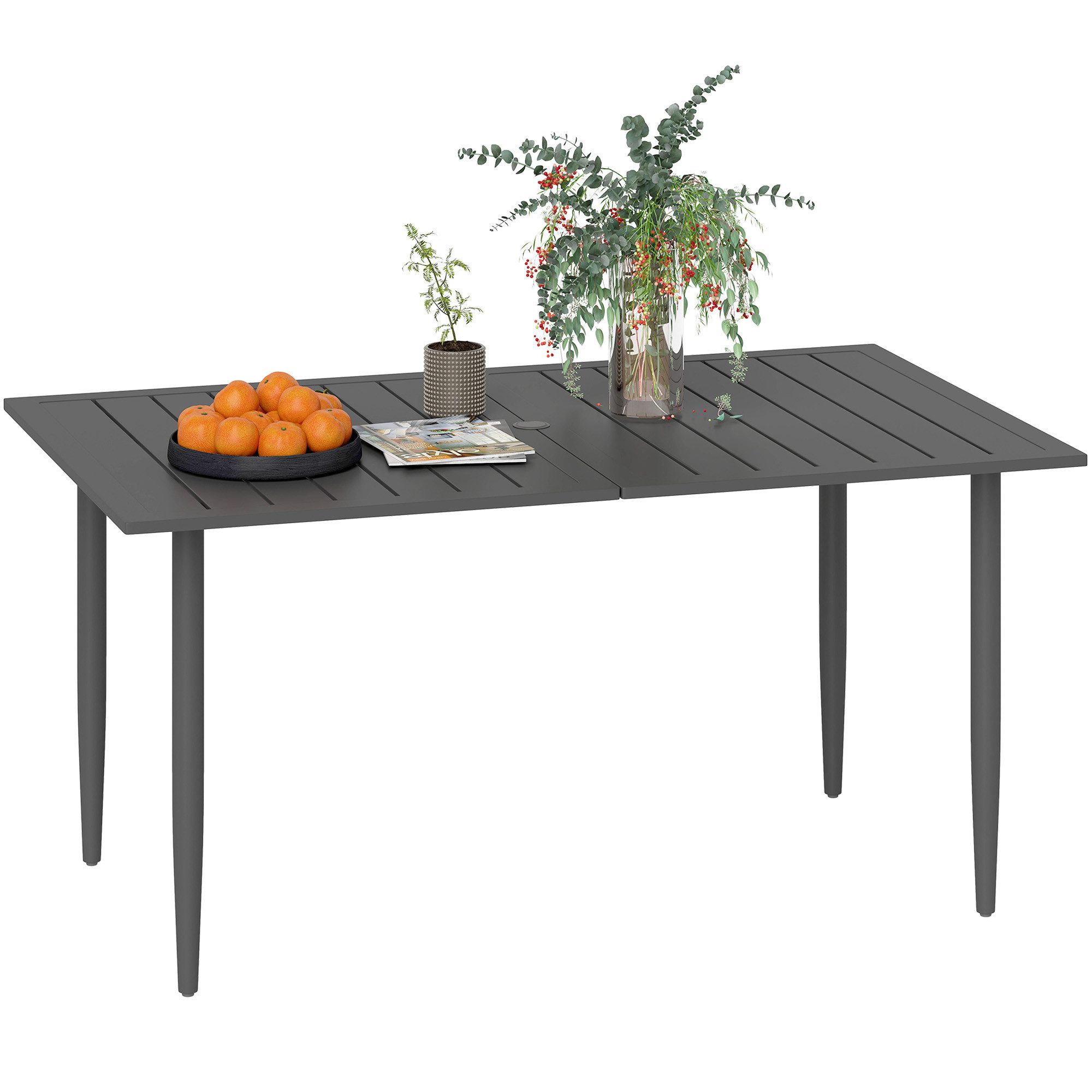 Outsunny Gartentisch mit Schirmloch, Lamellendesign (Outdoor günstig online kaufen