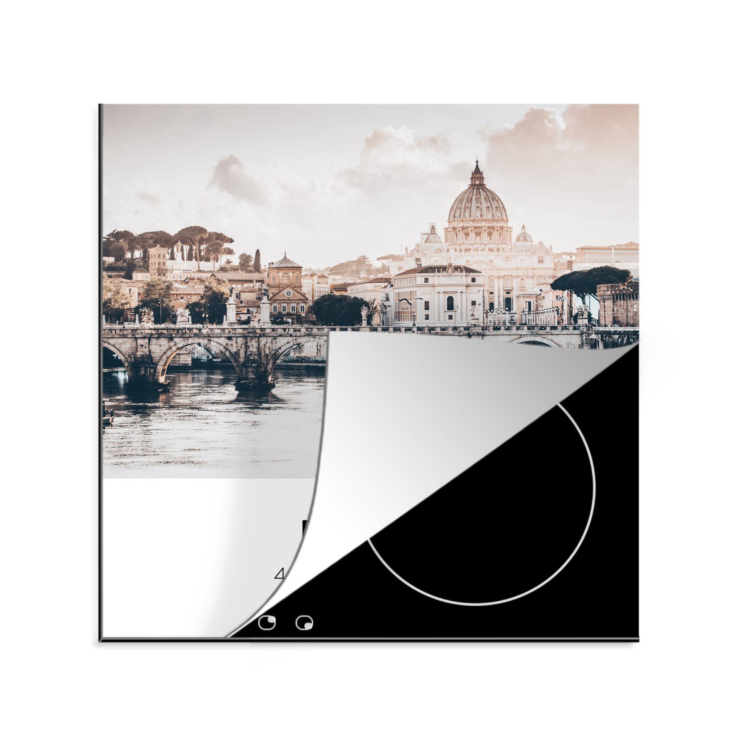 MuchoWow Herdblende-/Abdeckplatte Rom - Italien - Sommer - Skyline - Wasser, Vinyl, (1 tlg), 78x78 cm, Ceranfeldabdeckung, Arbeitsplatte für küche