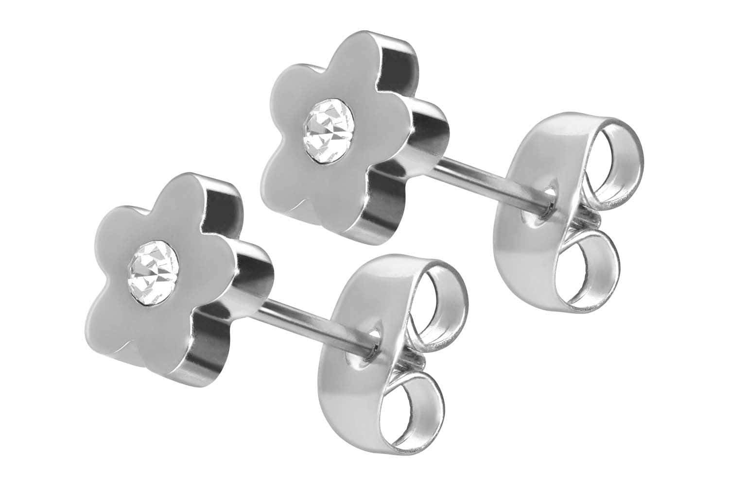 FILANGO Paar Ohrstecker Chirurgenstahl Ohrstecker BLUME + KRISTALL (Ohrstecker, 1-tlg)