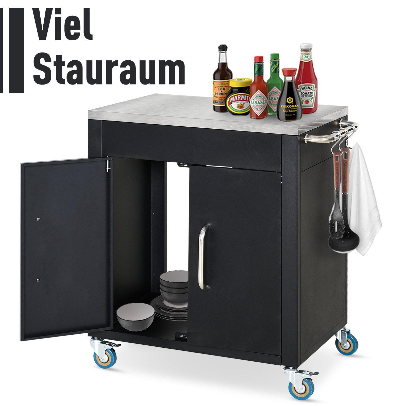 HOMCOM Servierwagen Küchenschrank auf Rollen – Bild 5 von 5