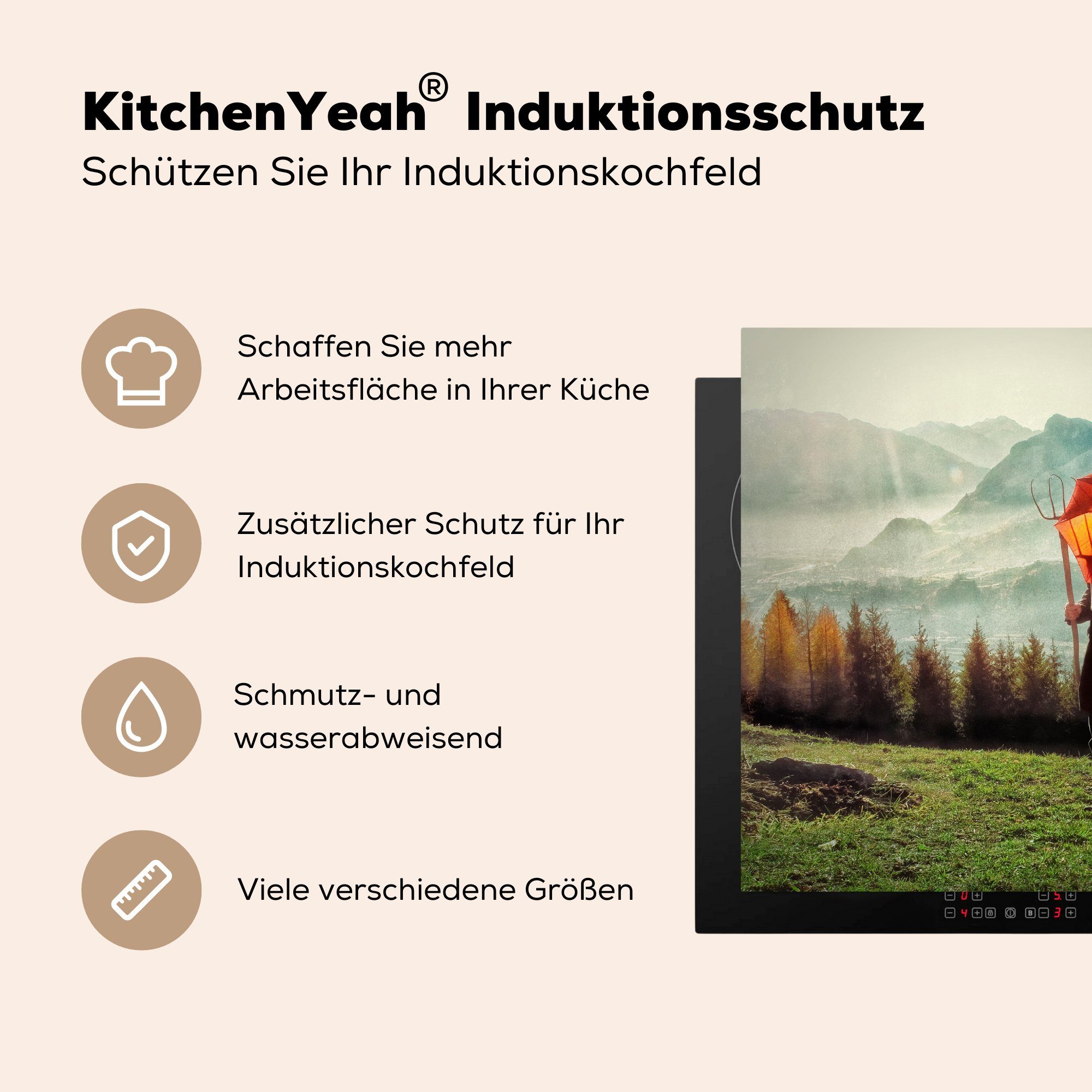 MuchoWow Herdblende-/Abdeckplatte Landwirt cm, Vinyl, tlg), mit der in (1 Arbeitsplatte für küche Regenschirm Schweiz, Ceranfeldabdeckung, 78x78