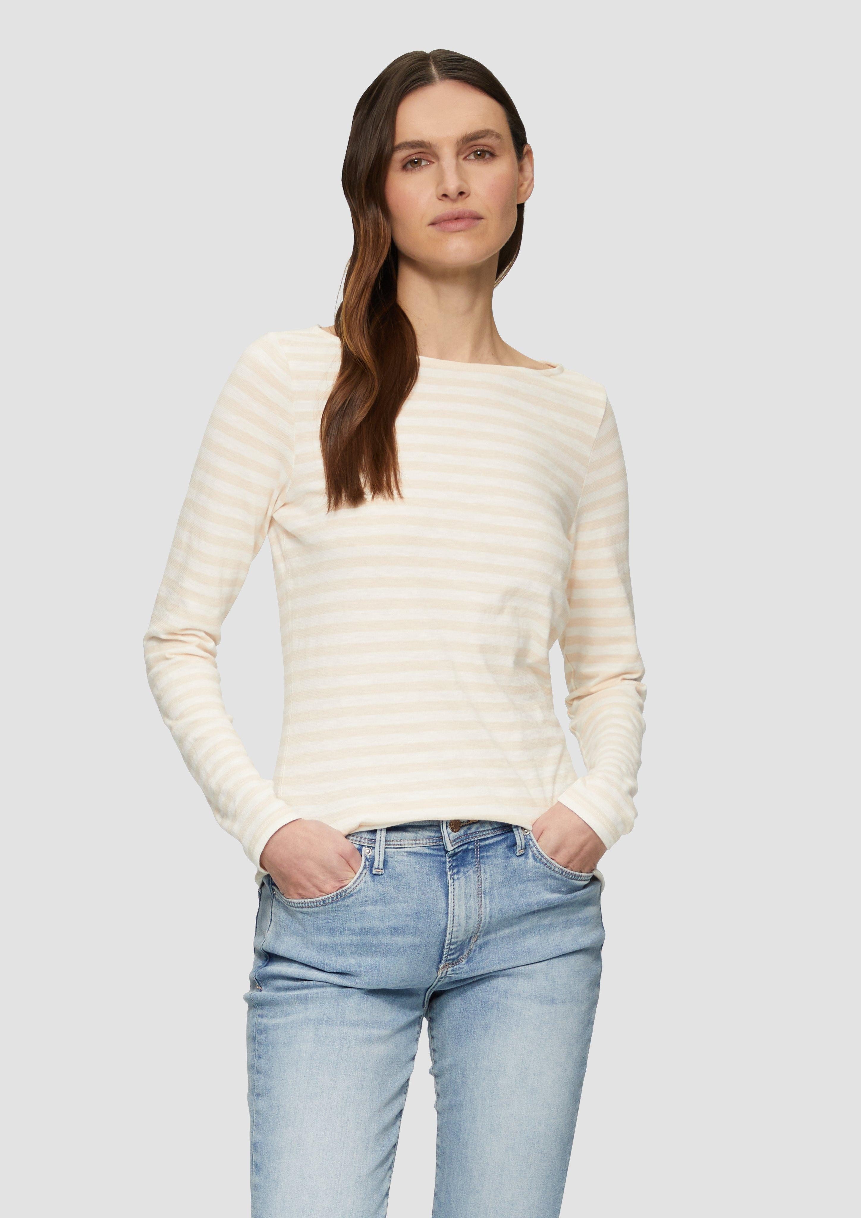 s.Oliver Langarmshirt Geringeltes Langarmshirt aus Flammgarn günstig online kaufen