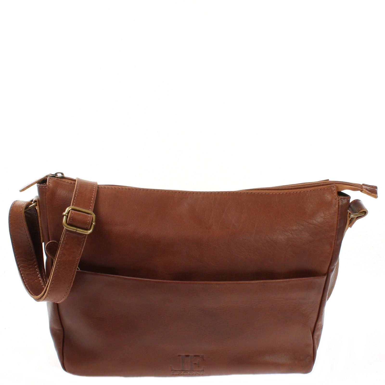 LECONI Umhängetasche Handtasche Ledertasche Damen Herren Schultertasche Leder LE0067, Büffelleder – Vorder- & Rückfach mit Reißverschluss – 34×26×11 cm
